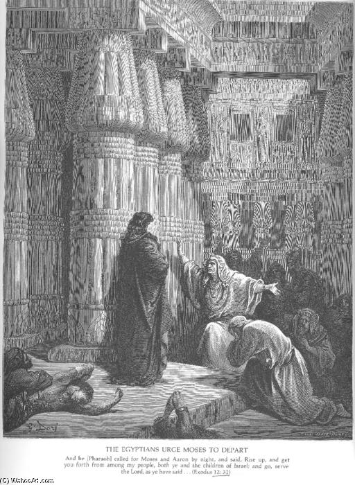 Wikioo.org - The Encyclopedia of Fine Arts - Painting, Artwork by Paul Gustave Doré - The Egyptians Ask Moses to Depart