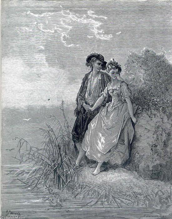 Wikioo.org – La Enciclopedia de las Bellas Artes - Pintura, Obras de arte de Paul Gustave Doré - Tircis y amaranto