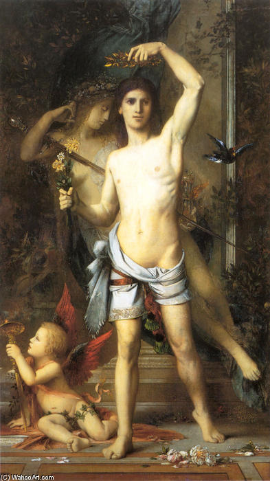 Wikioo.org - Die Enzyklopädie bildender Kunst - Malerei, Kunstwerk von Gustave Moreau - die jungen mann und tod