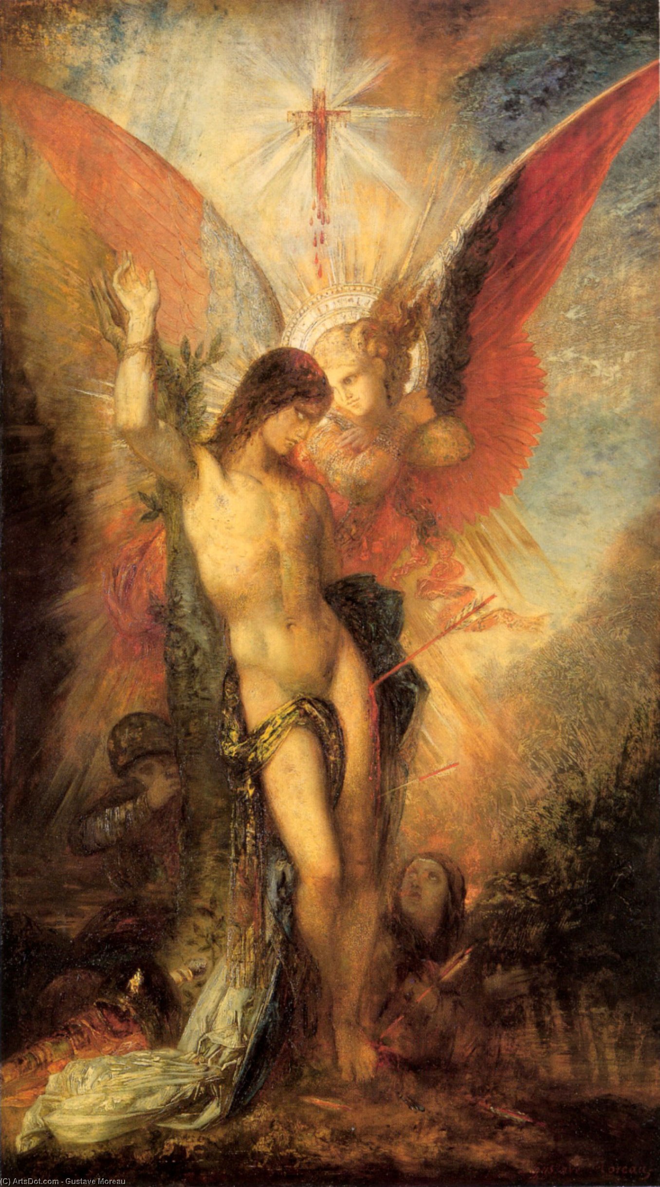Wikoo.org - موسوعة الفنون الجميلة - اللوحة، العمل الفني Gustave Moreau - St. Sebastian and the Angel