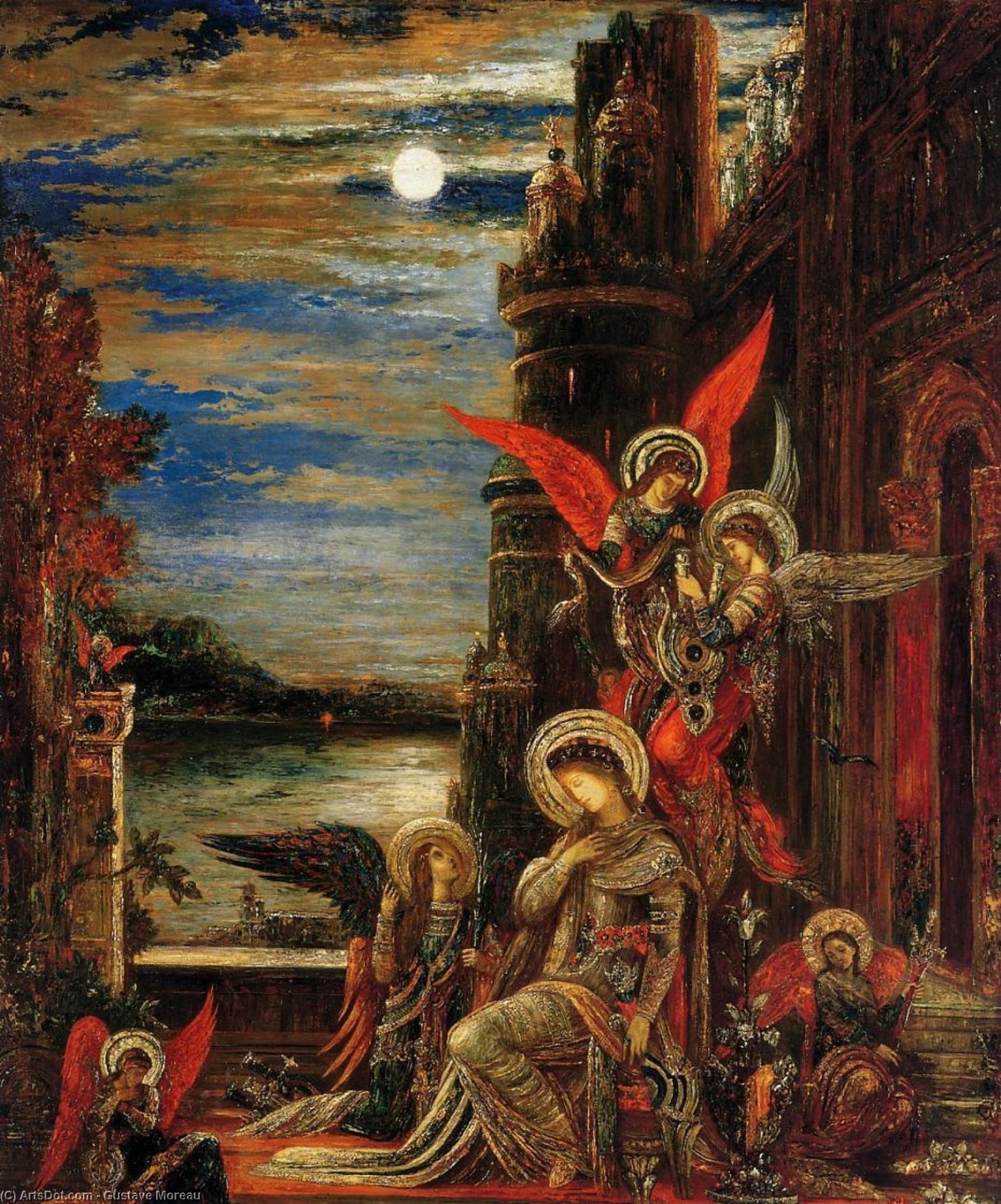 Wikioo.org - The Encyclopedia of Fine Arts - Painting, Artwork by Gustave Moreau - St. Cecilia (The Angels Announcing her Coming Martyrdom)