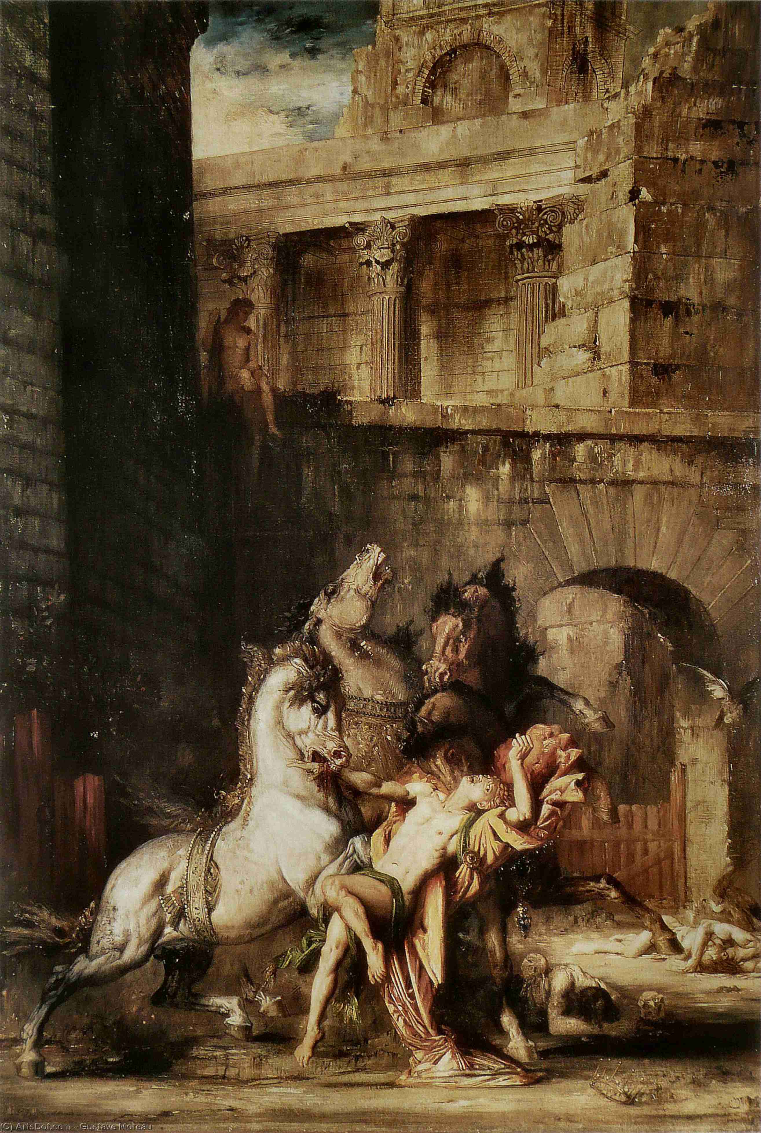 Wikioo.org - The Encyclopedia of Fine Arts - Painting, Artwork by Gustave Moreau - Diomedes Being Eaten by his Horses