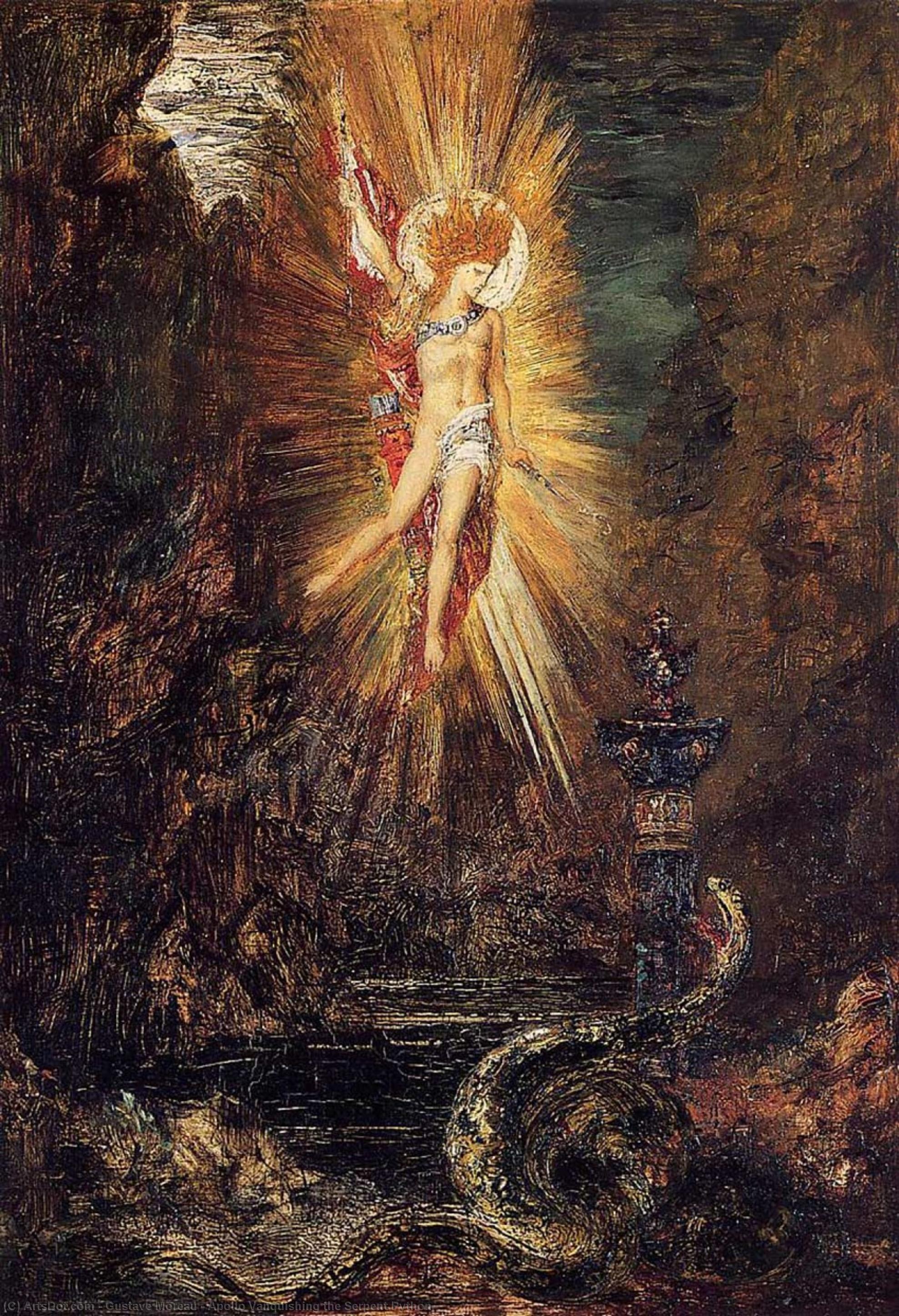 Wikioo.org - The Encyclopedia of Fine Arts - Painting, Artwork by Gustave Moreau - Apollo Vanquishing the Serpent Python