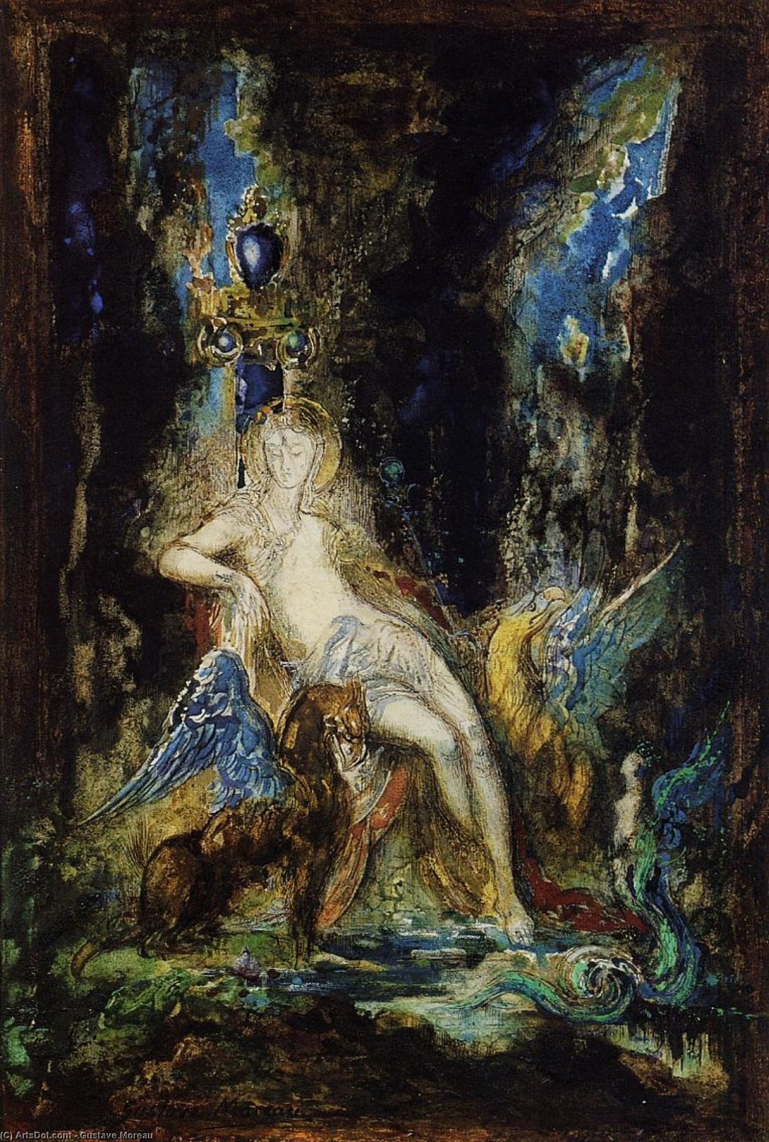 Wikioo.org - Bách khoa toàn thư về mỹ thuật - Vẽ tranh, Tác phẩm nghệ thuật Gustave Moreau - Fairy and Griffon