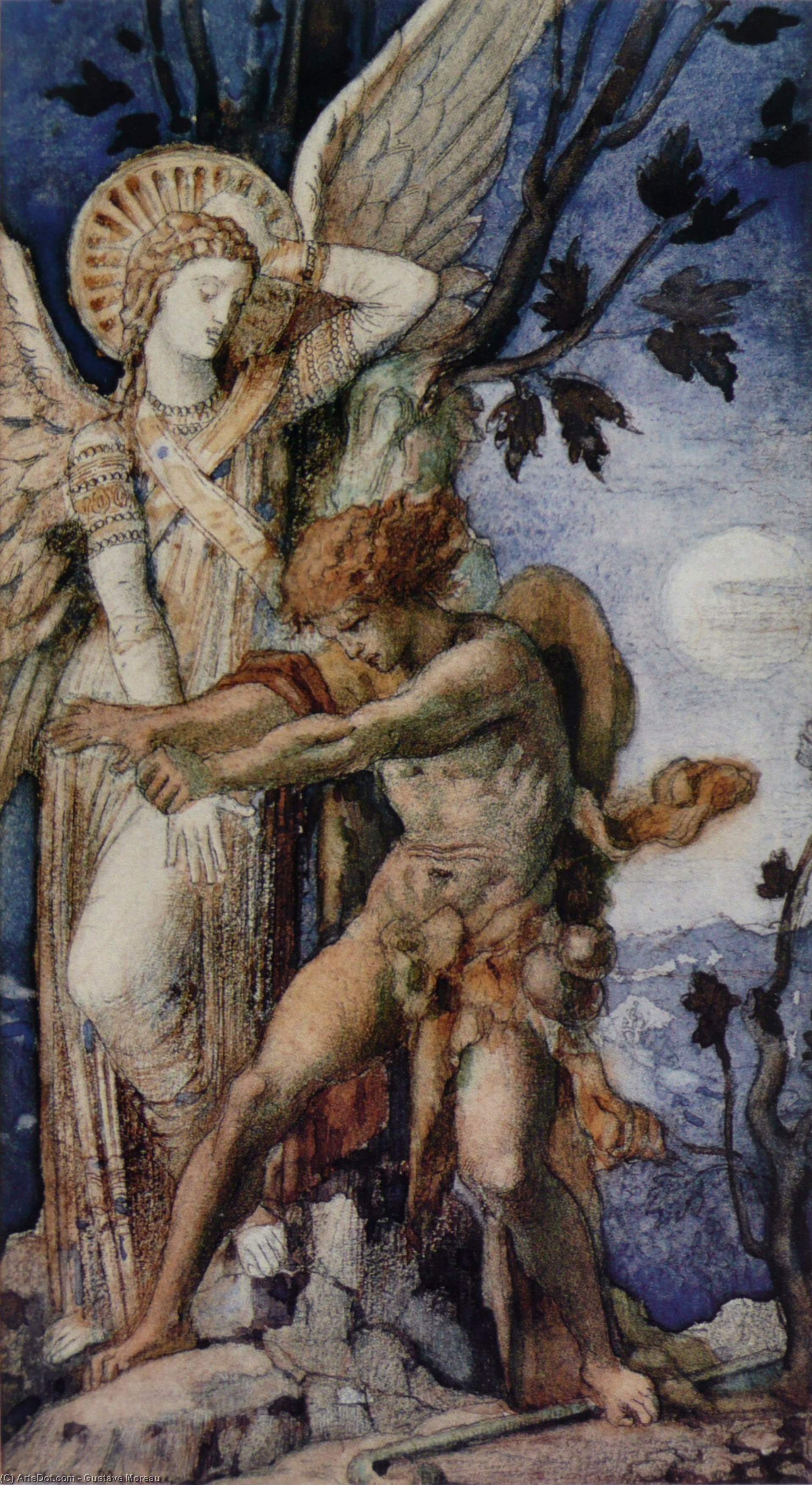 WikiOO.org - Encyclopedia of Fine Arts - Maľba, Artwork Gustave Moreau - Jacob and the Angel