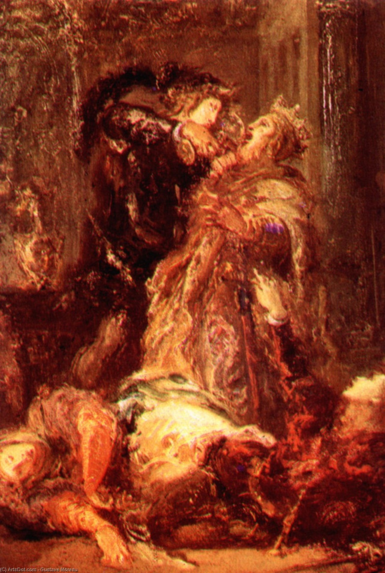 Wikioo.org – La Enciclopedia de las Bellas Artes - Pintura, Obras de arte de Gustave Moreau - Príncipe Hamlet mata Rey Claudio