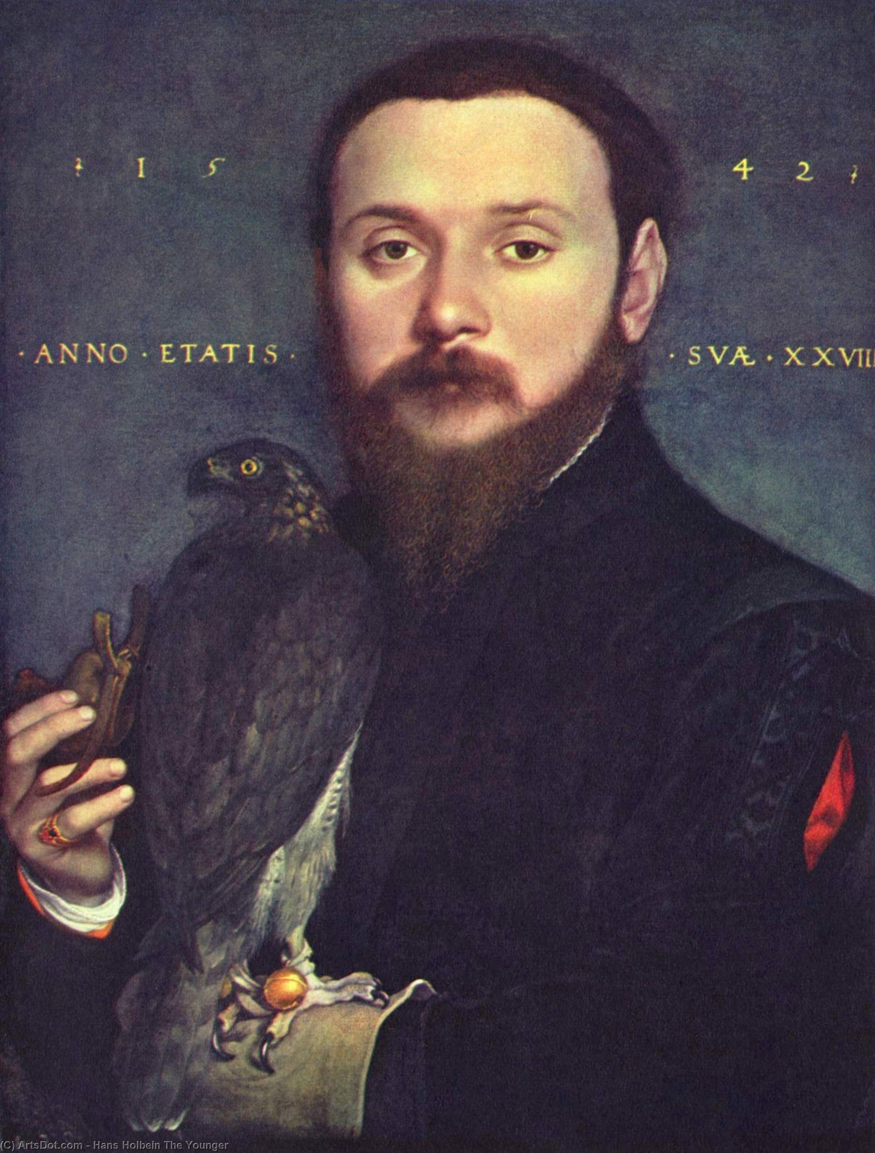 WikiOO.org - Encyclopedia of Fine Arts - Festés, Grafika Hans Holbein The Younger - Portrait of Nobleman with a falcon