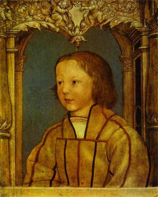 Wikioo.org – La Enciclopedia de las Bellas Artes - Pintura, Obras de arte de Hans Holbein The Younger - retrato de un niño enestado  rubio  pelo