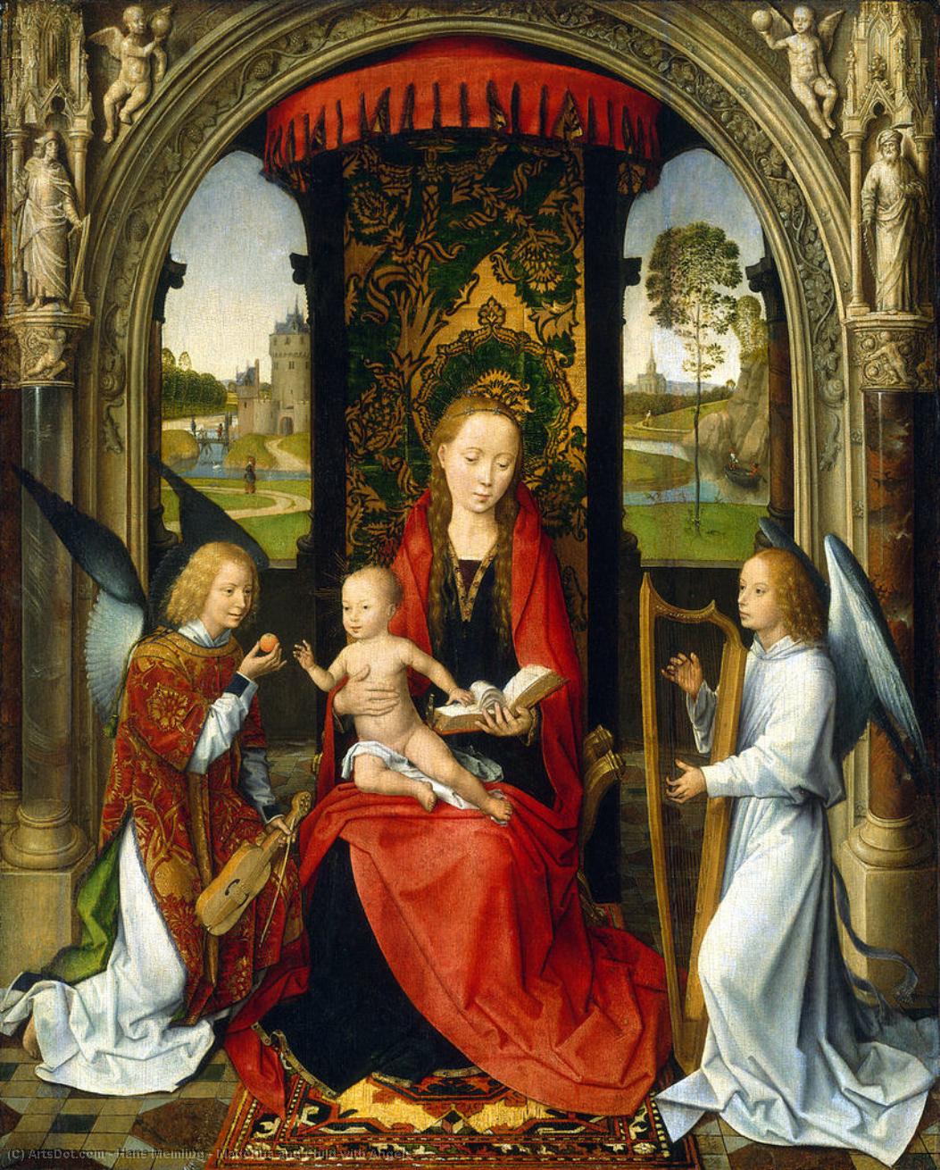 Wikioo.org – La Enciclopedia de las Bellas Artes - Pintura, Obras de arte de Hans Memling - virgen con el niño con ángeles