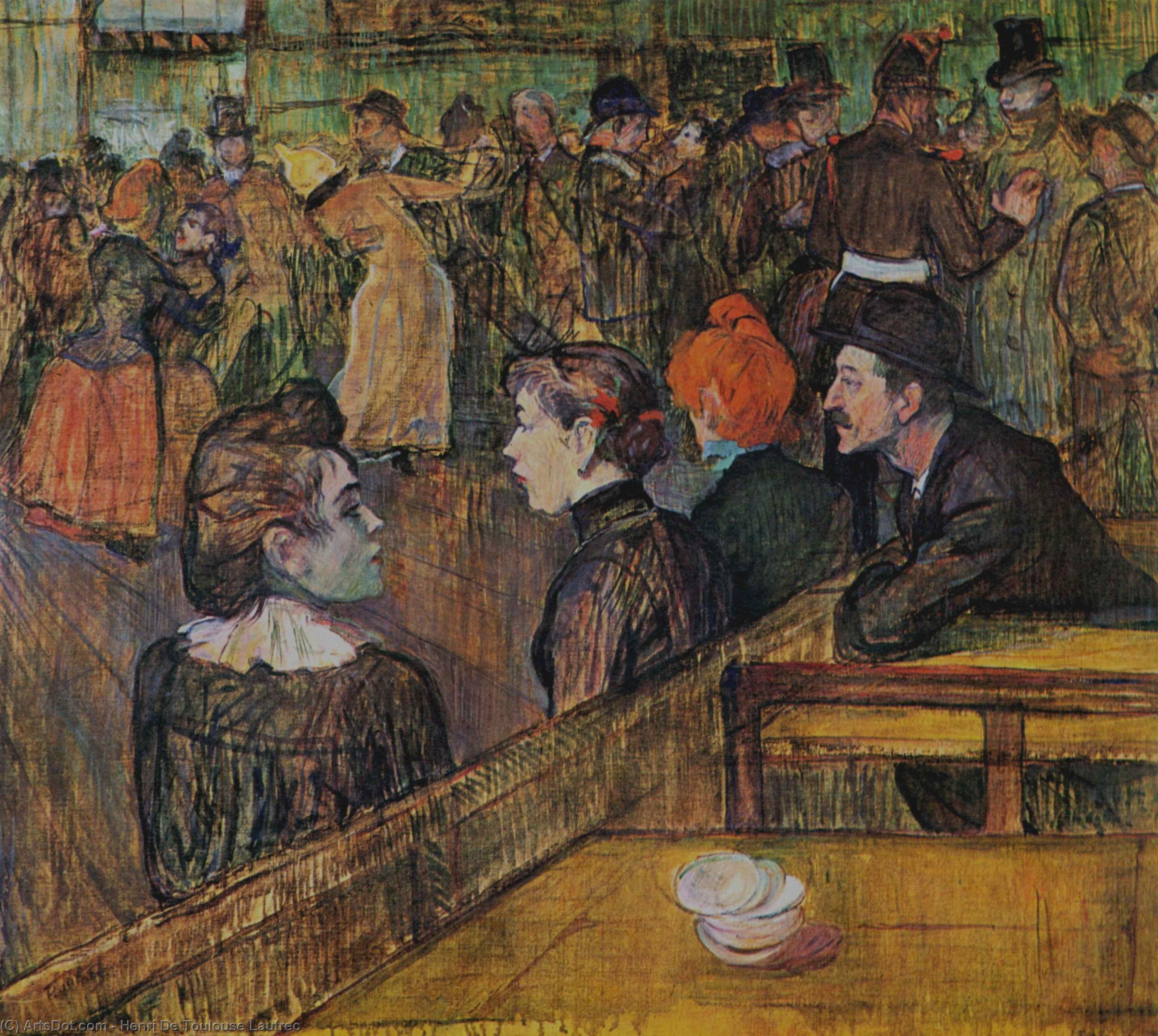 Wikioo.org – La Enciclopedia de las Bellas Artes - Pintura, Obras de arte de Henri De Toulouse Lautrec - Pelota en el Moulin delaware la Galette
