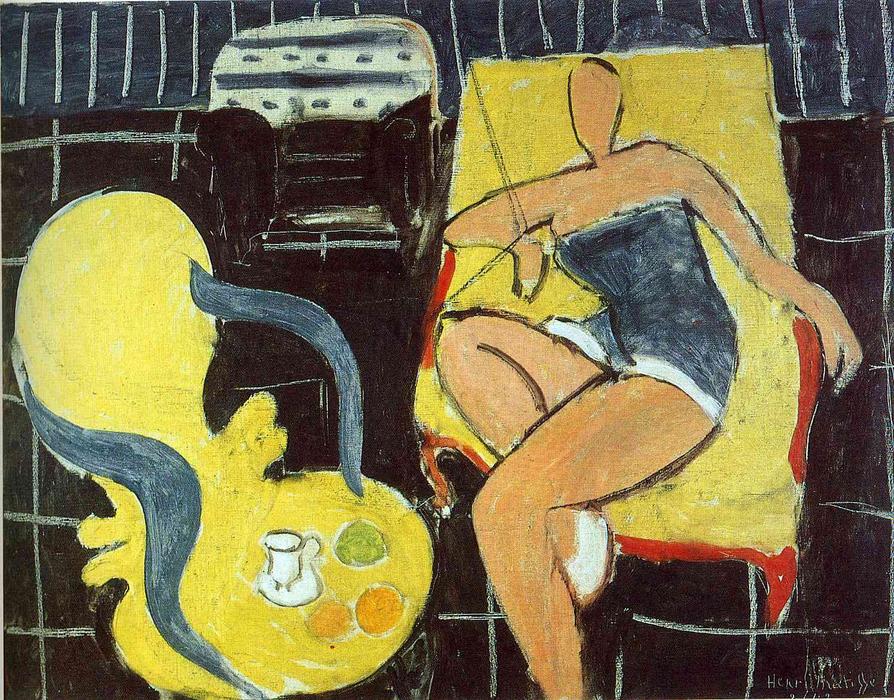 Wikoo.org - موسوعة الفنون الجميلة - اللوحة، العمل الفني Henri Matisse - Dancer and Rocaille Armchair on a Black Background