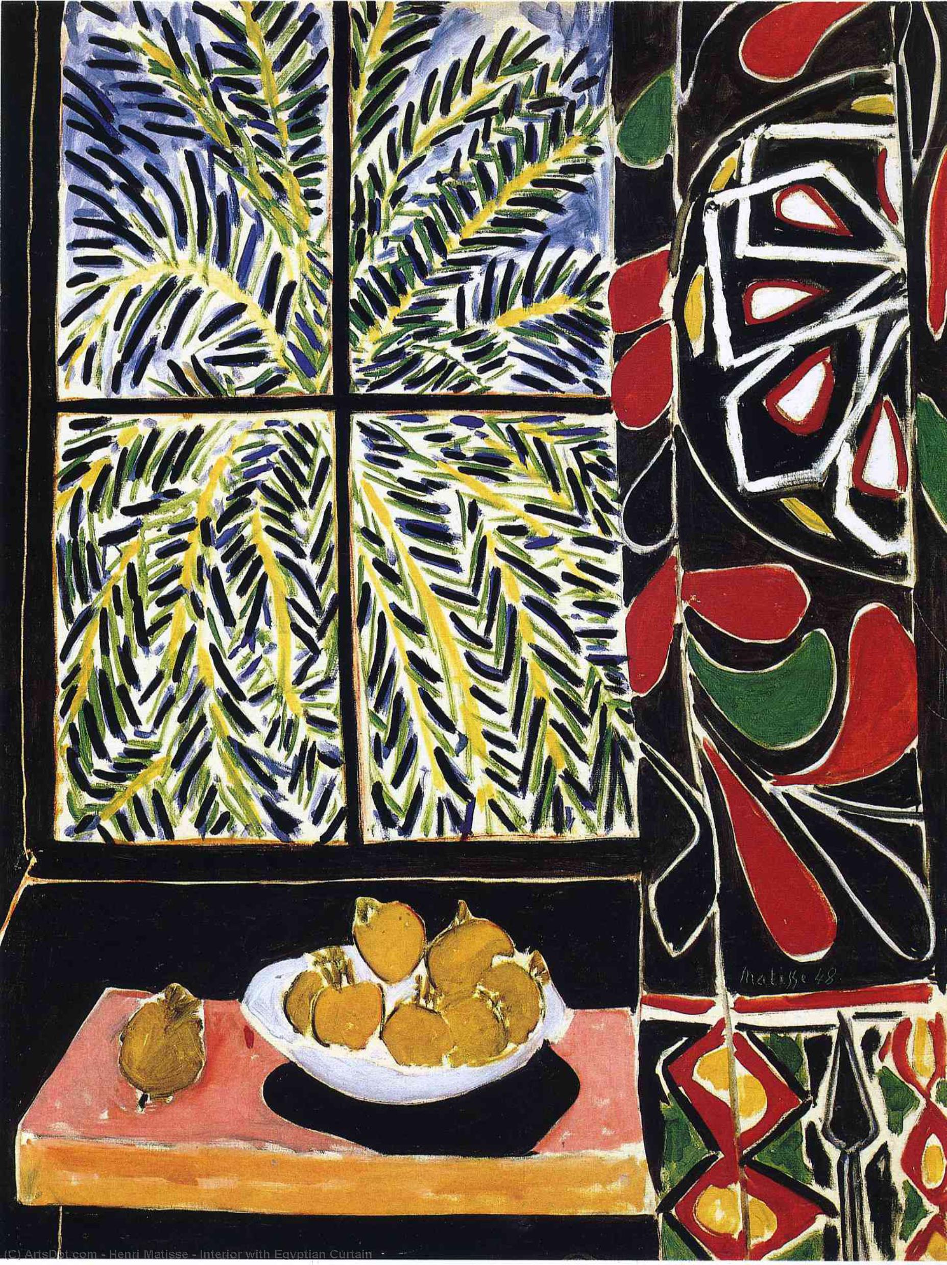 Wikoo.org - موسوعة الفنون الجميلة - اللوحة، العمل الفني Henri Matisse - Interior with Egyptian Curtain