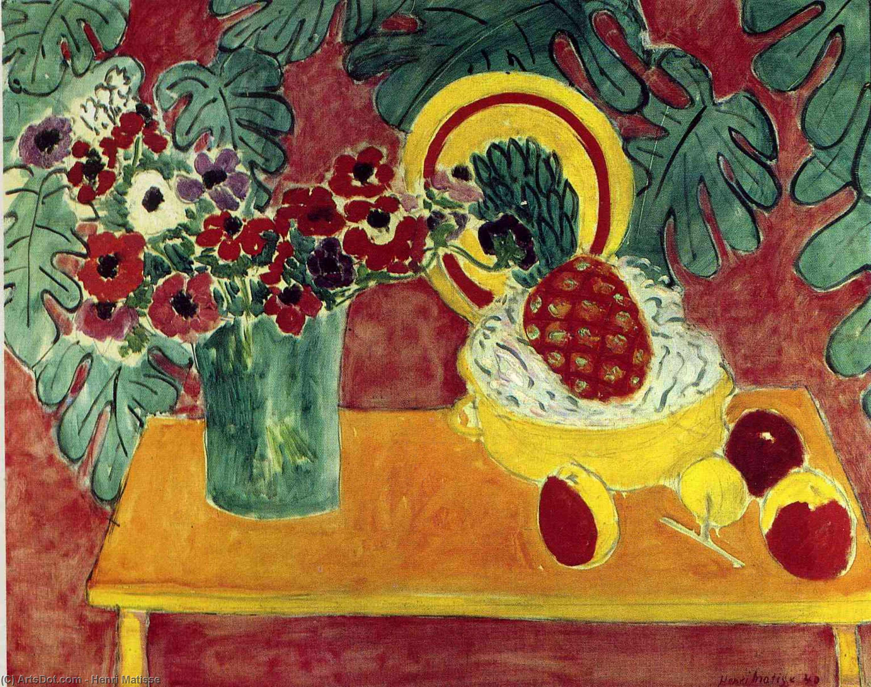 WikiOO.org - Enciklopedija dailės - Tapyba, meno kuriniai Henri Matisse - Pineapple and Anemones