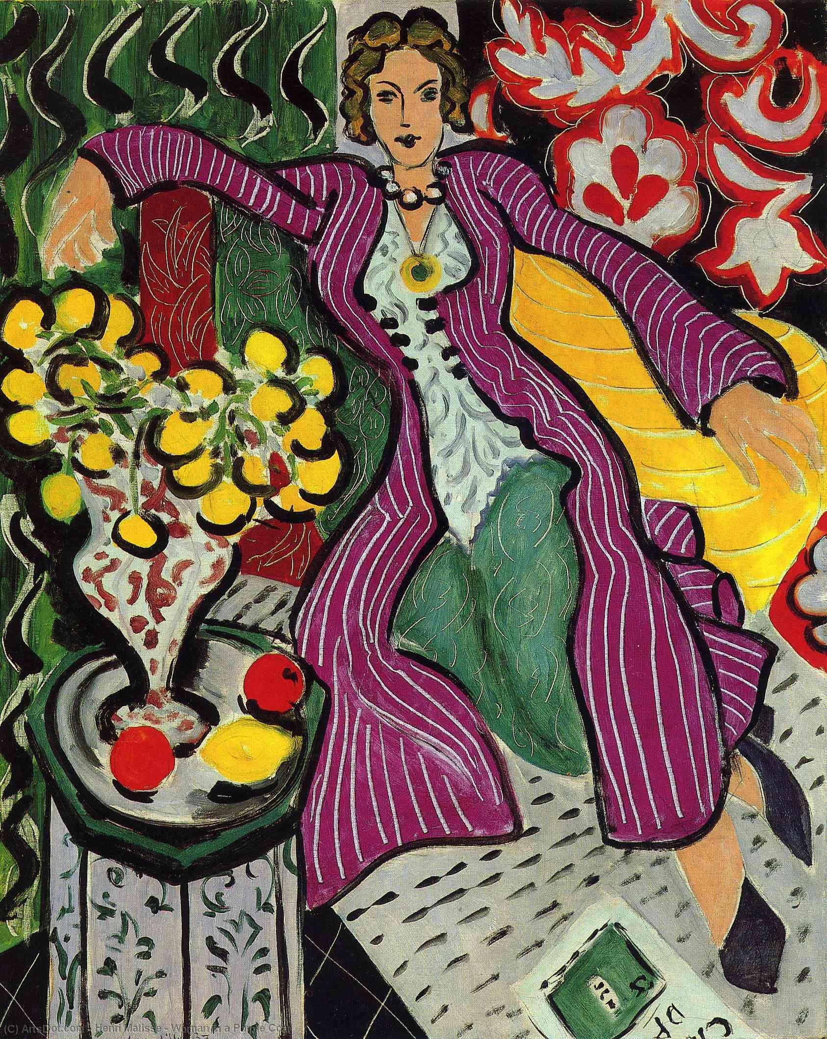 Wikoo.org - موسوعة الفنون الجميلة - اللوحة، العمل الفني Henri Matisse - Woman in a Purple Coat
