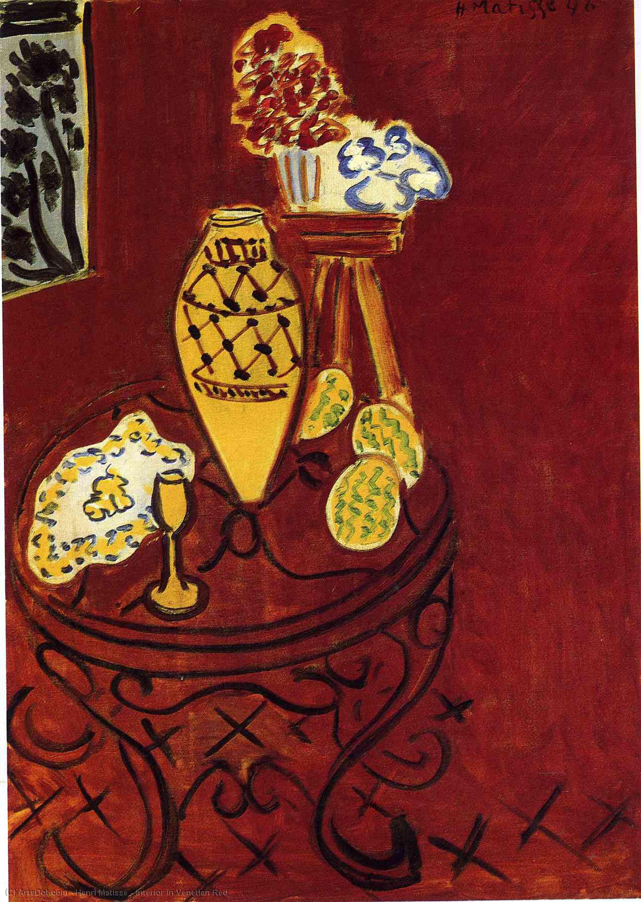 Wikoo.org - موسوعة الفنون الجميلة - اللوحة، العمل الفني Henri Matisse - Interior in Venetian Red