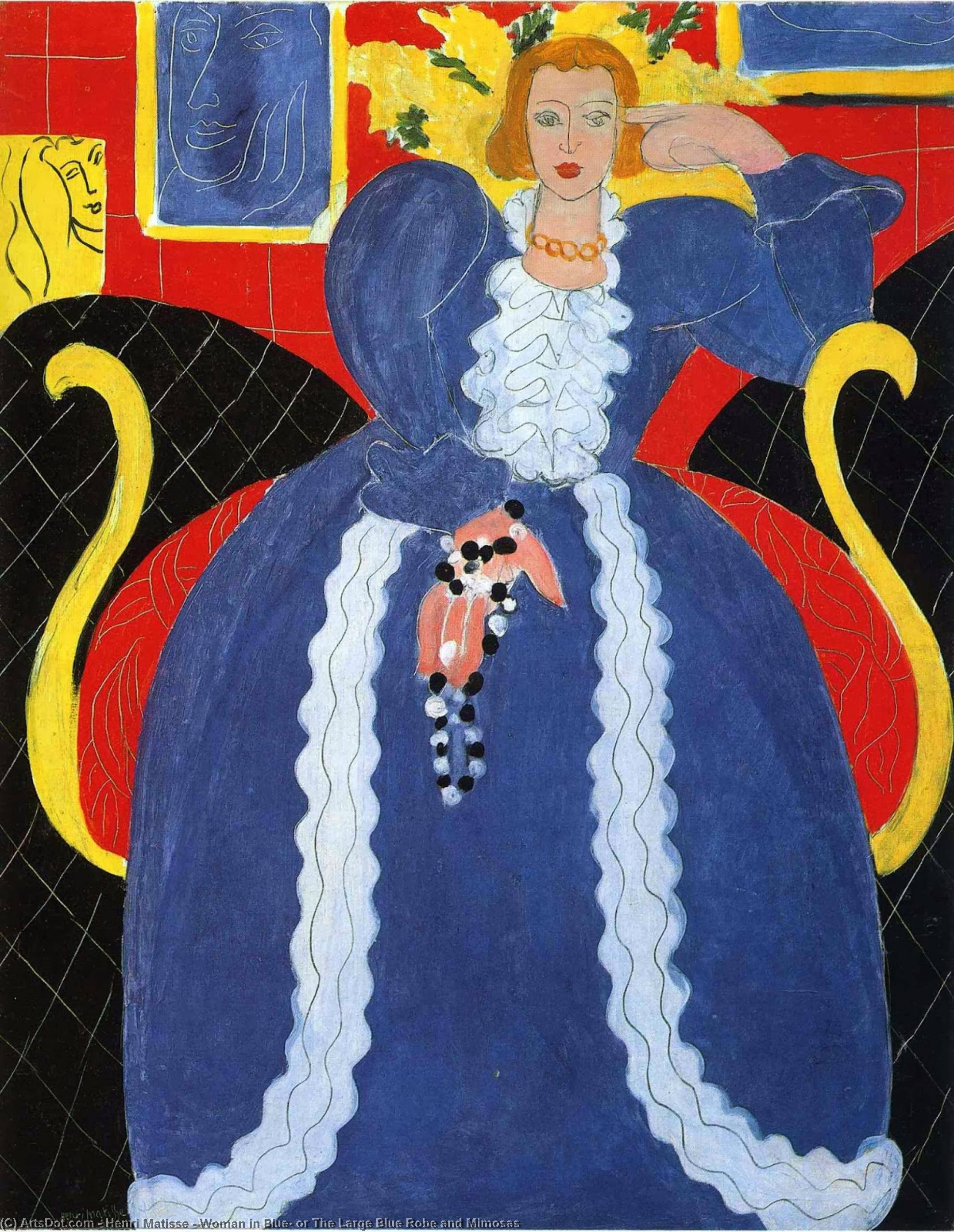 Wikoo.org - موسوعة الفنون الجميلة - اللوحة، العمل الفني Henri Matisse - Woman in Blue, or The Large Blue Robe and Mimosas