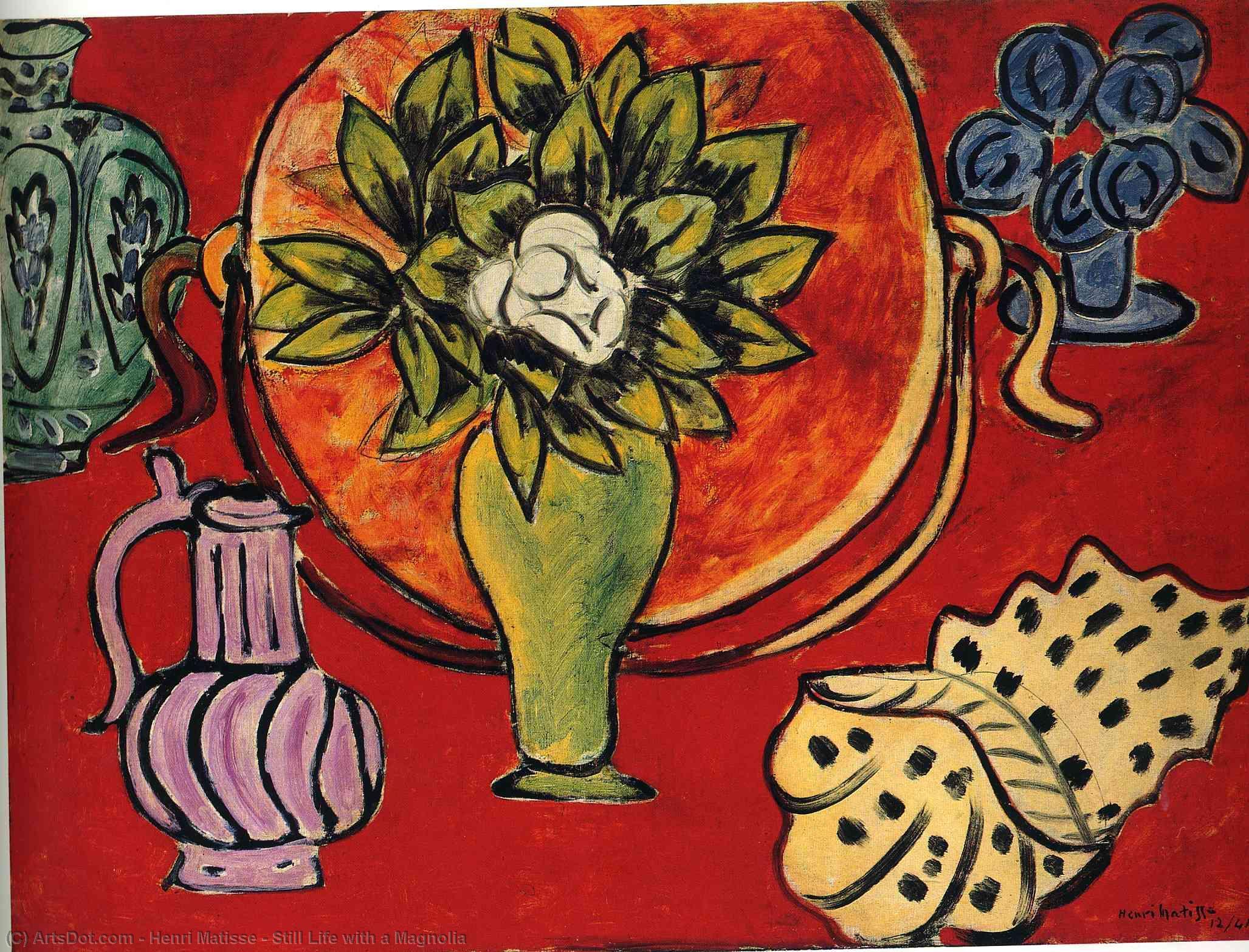 Wikioo.org – La Enciclopedia de las Bellas Artes - Pintura, Obras de arte de Henri Matisse - bodegón con un Magnolia