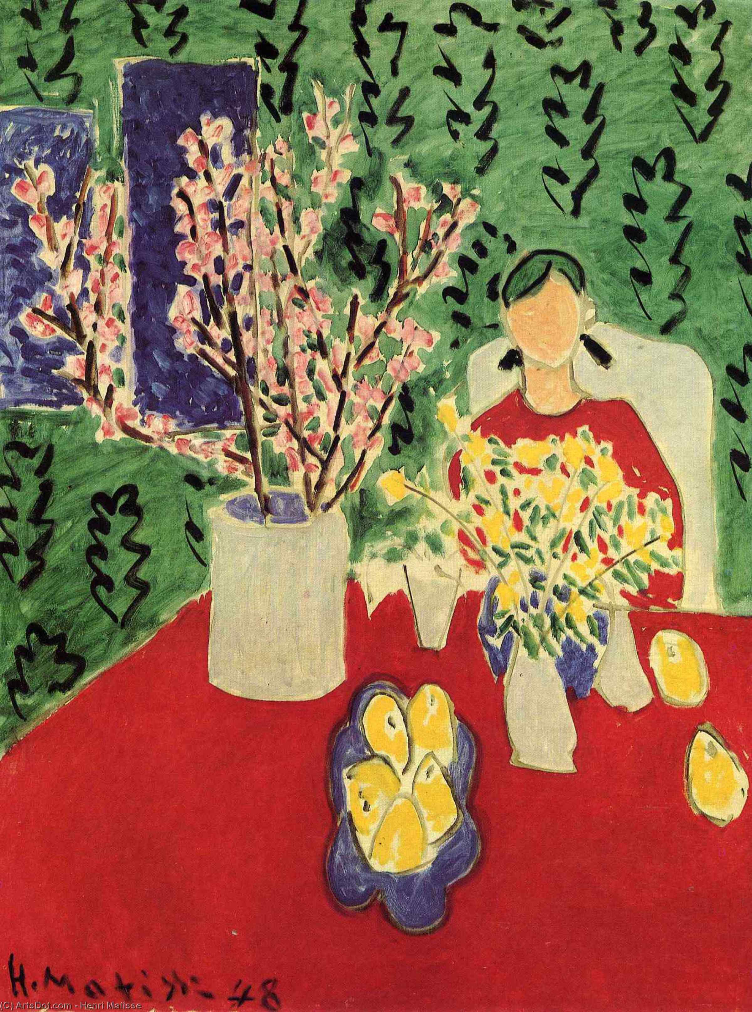 WikiOO.org - Енциклопедия за изящни изкуства - Живопис, Произведения на изкуството Henri Matisse - Plum Blossoms, Green Background