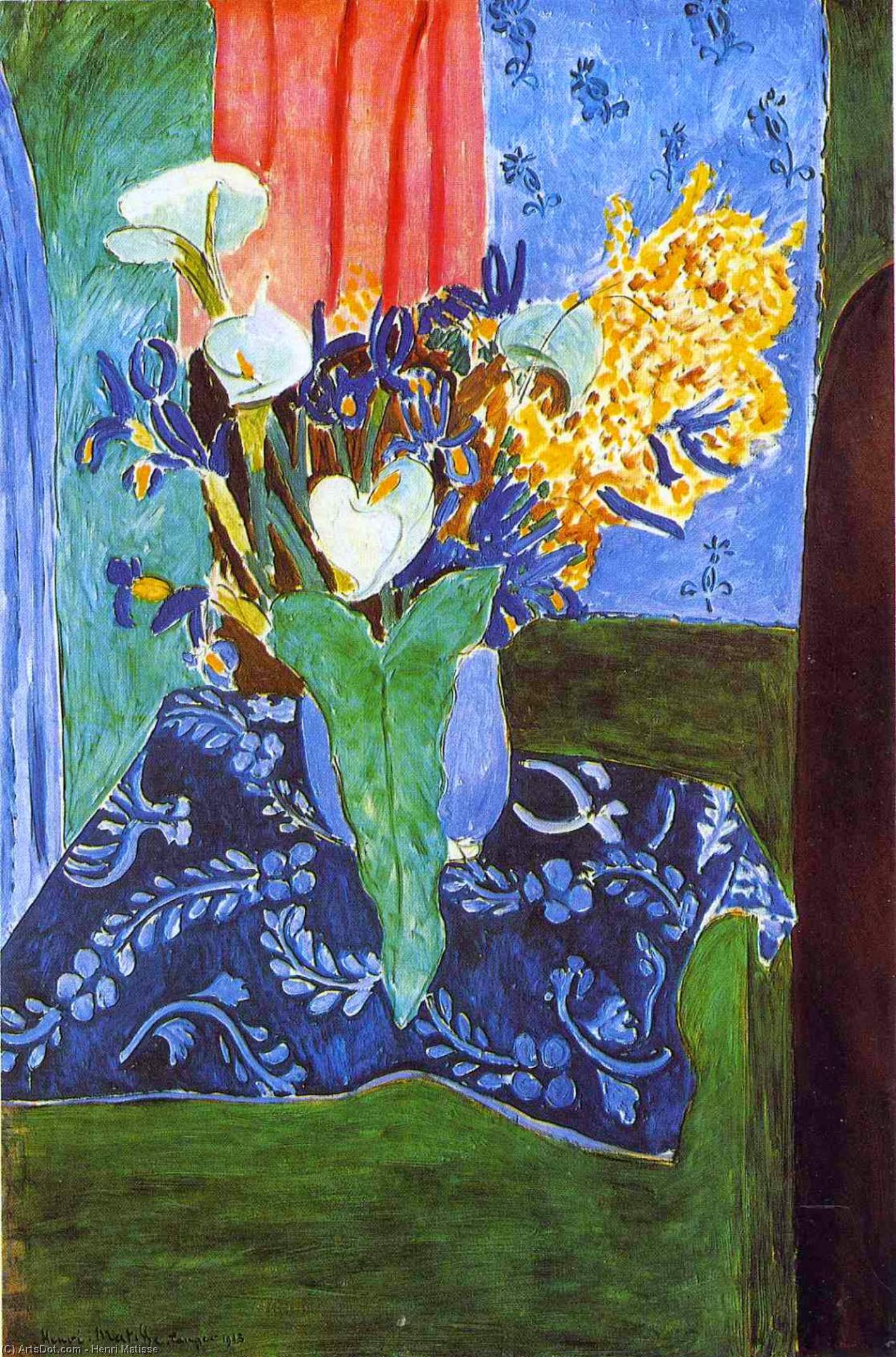 Wikioo.org - The Encyclopedia of Fine Arts - Painting, Artwork by Henri Matisse - Calla Lilies, Irises and Mimosas