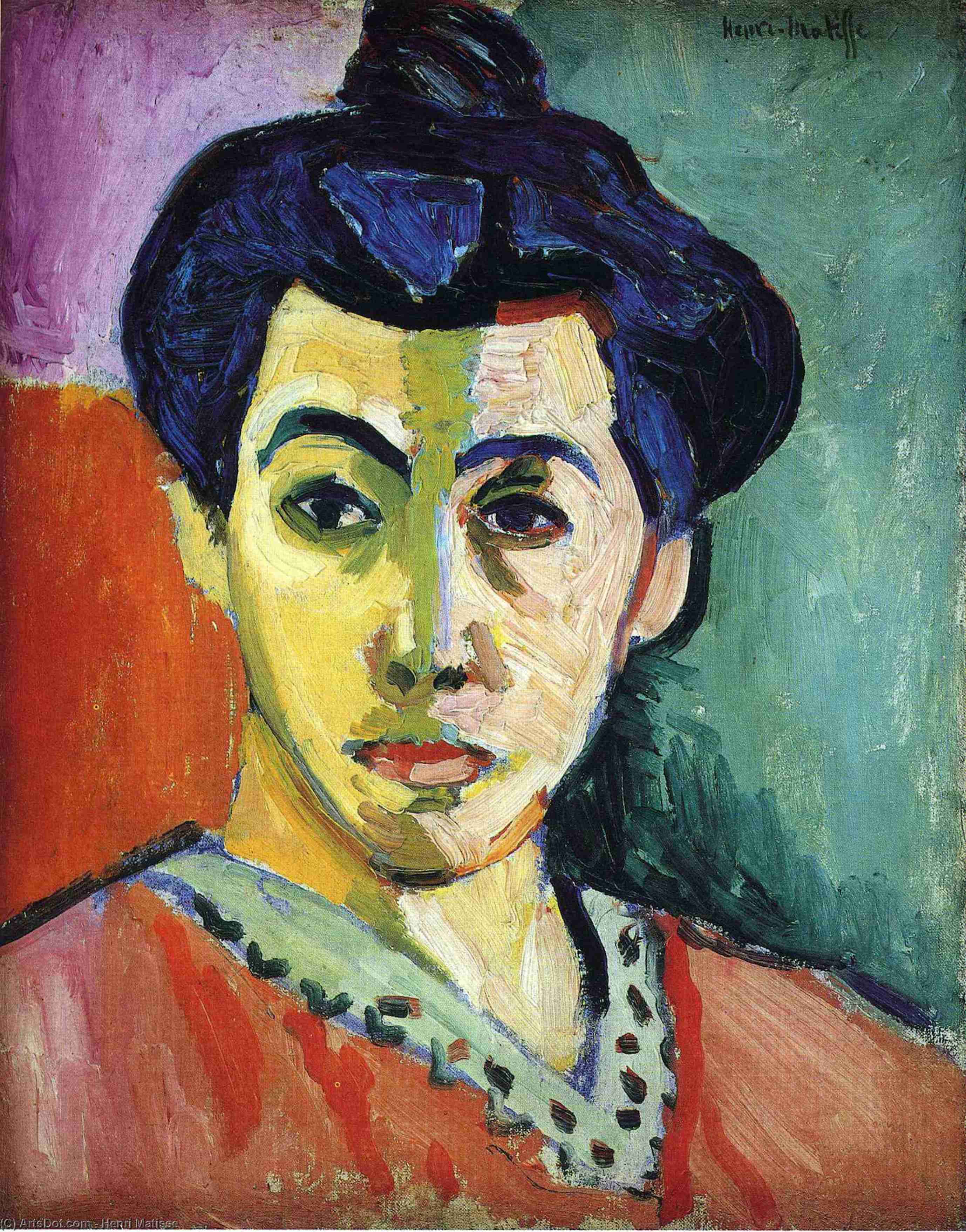 Wikoo.org - موسوعة الفنون الجميلة - اللوحة، العمل الفني Henri Matisse - Portrait of Madame Matisse (Green Stripe)