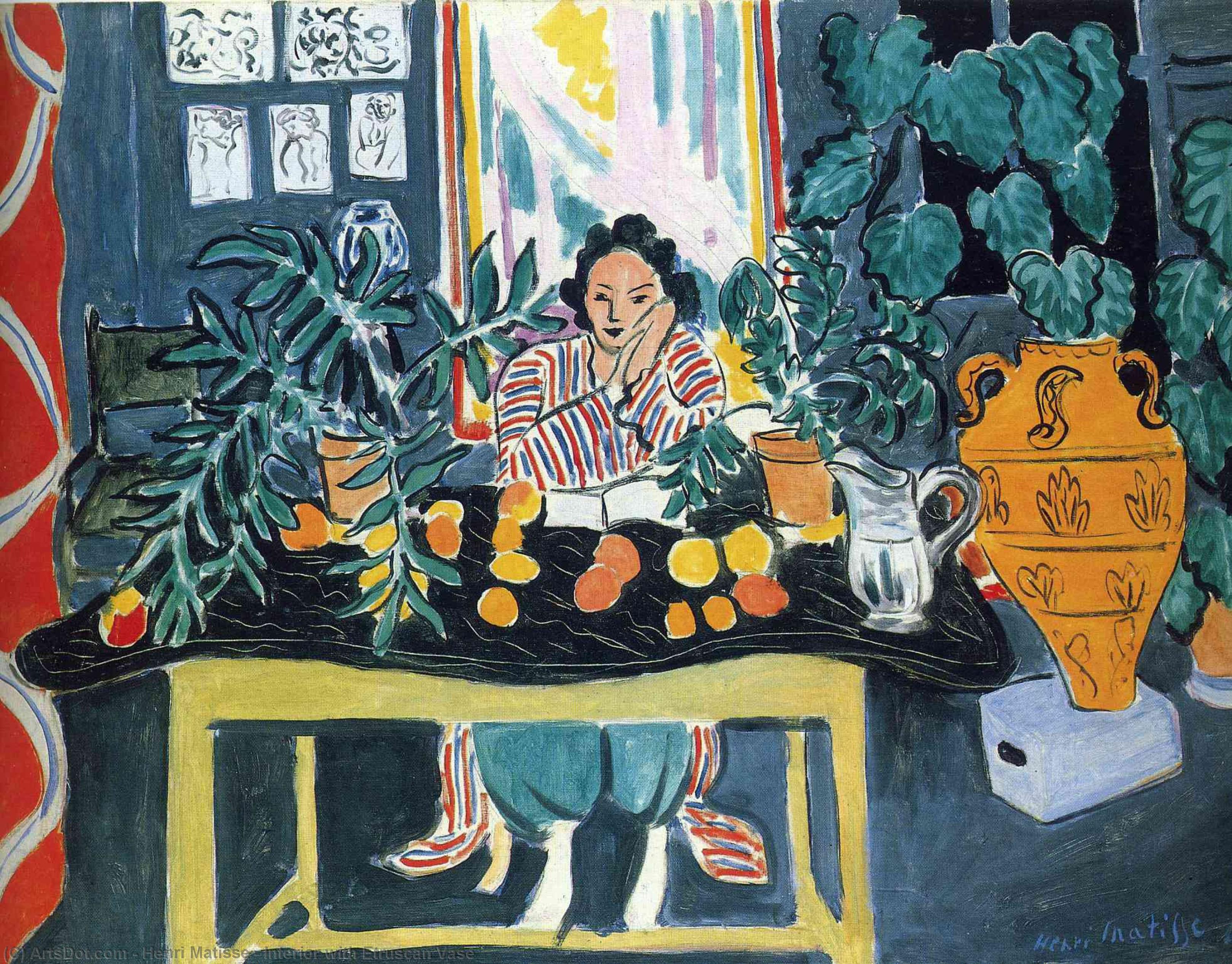 Wikioo.org - สารานุกรมวิจิตรศิลป์ - จิตรกรรม Henri Matisse - Interior with Etruscan Vase