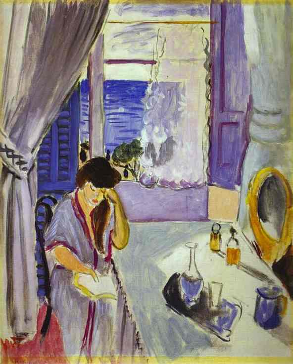 Wikoo.org - موسوعة الفنون الجميلة - اللوحة، العمل الفني Henri Matisse - Woman Reading at a Dressing Table (Interieur, Nice)