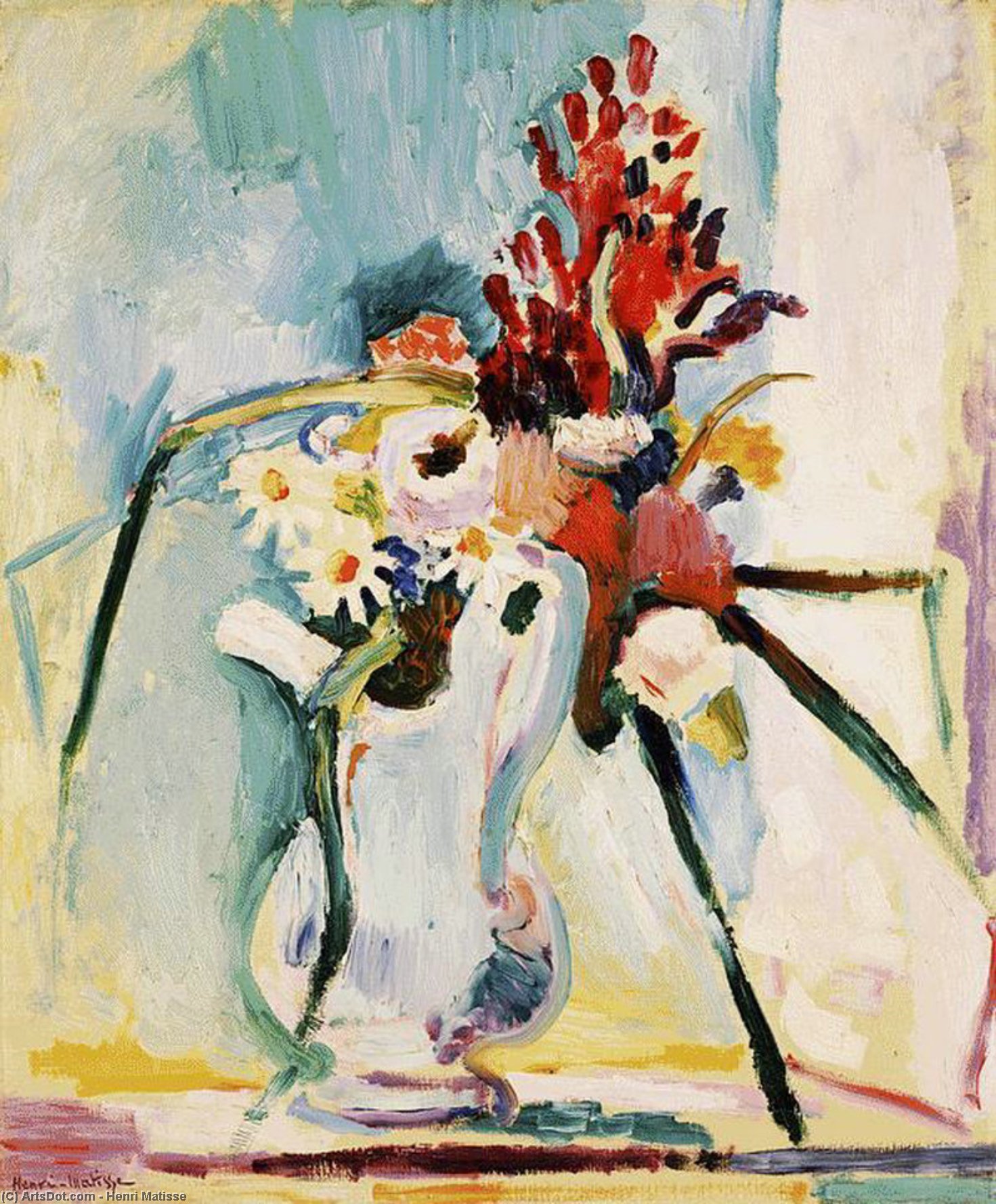 Wikoo.org - موسوعة الفنون الجميلة - اللوحة، العمل الفني Henri Matisse - Flowers in a Pitcher