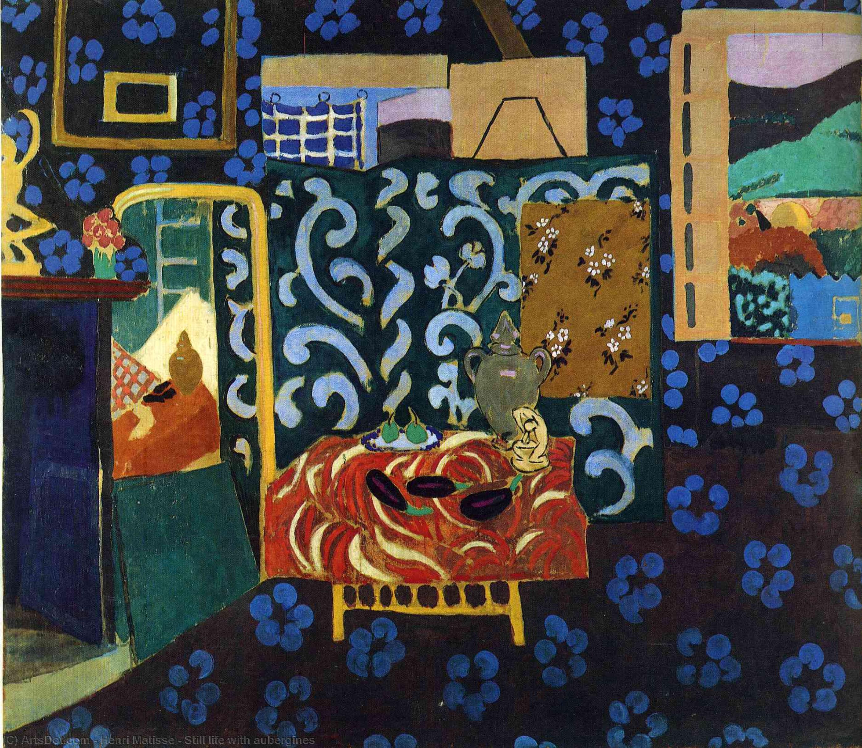 Wikoo.org - موسوعة الفنون الجميلة - اللوحة، العمل الفني Henri Matisse - Still life with aubergines