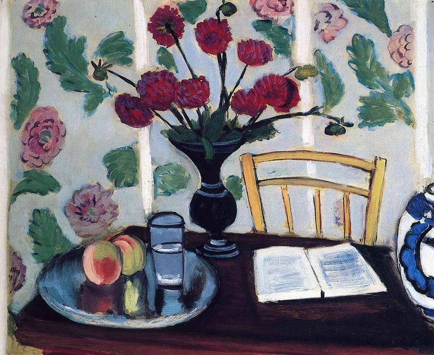Wikioo.org - The Encyclopedia of Fine Arts - Painting, Artwork by Henri Matisse - Bouquet of Dahlias and White Book