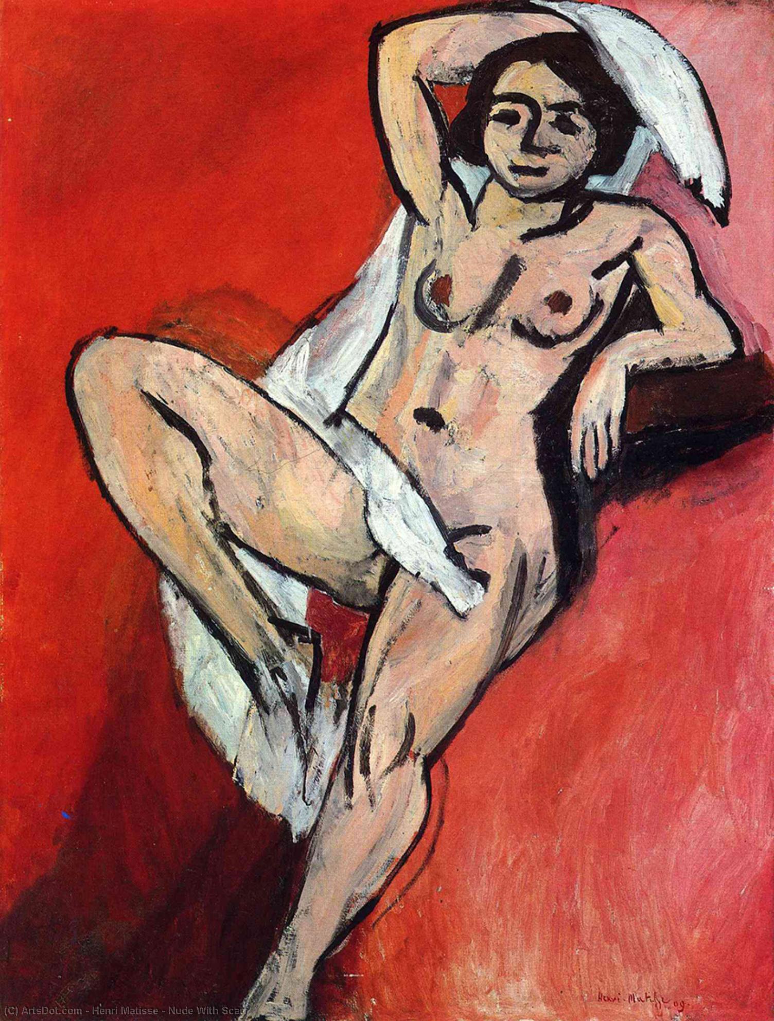 Wikoo.org - موسوعة الفنون الجميلة - اللوحة، العمل الفني Henri Matisse - Nude With Scarf