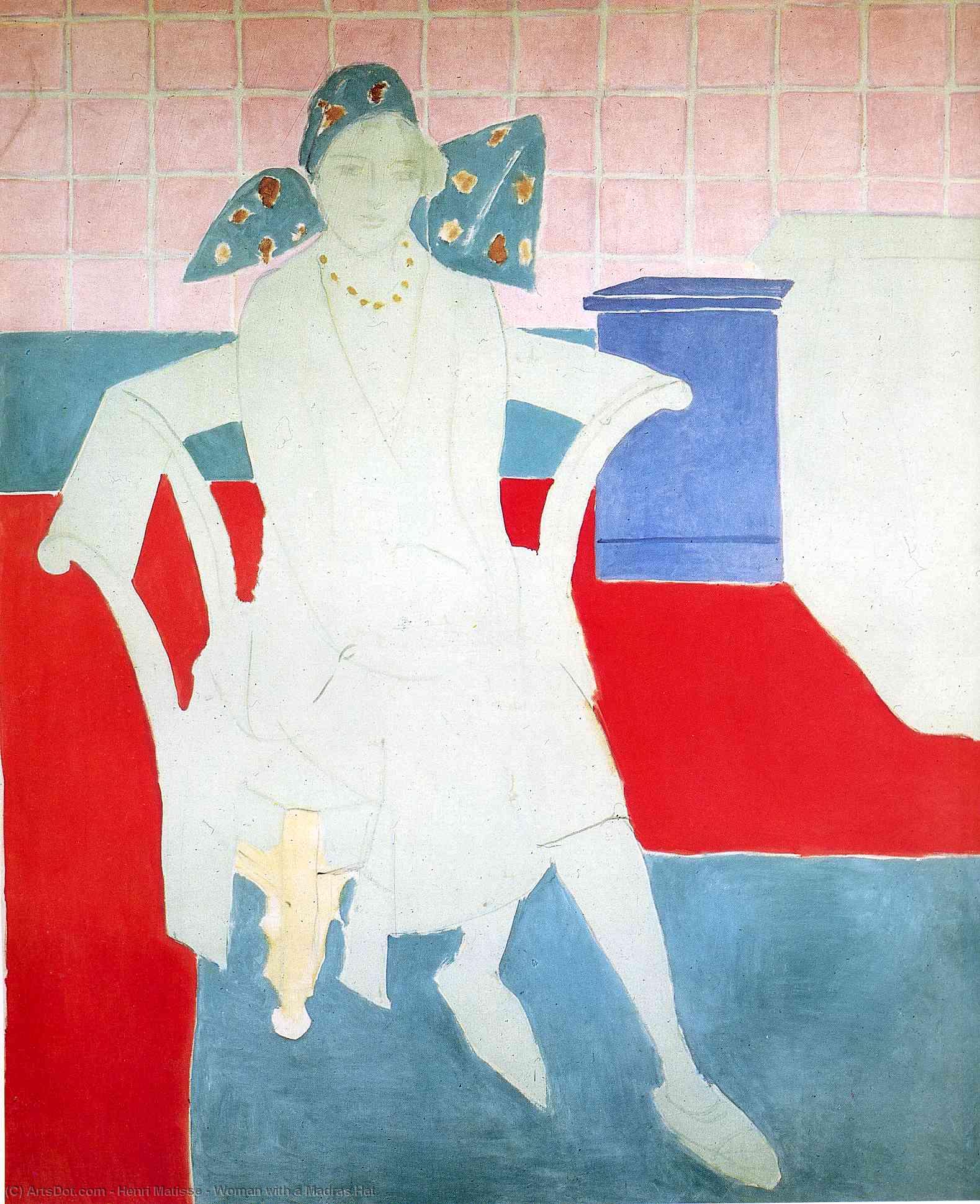 WikiOO.org – 美術百科全書 - 繪畫，作品 Henri Matisse - 女人与一个 马德拉斯  帽子