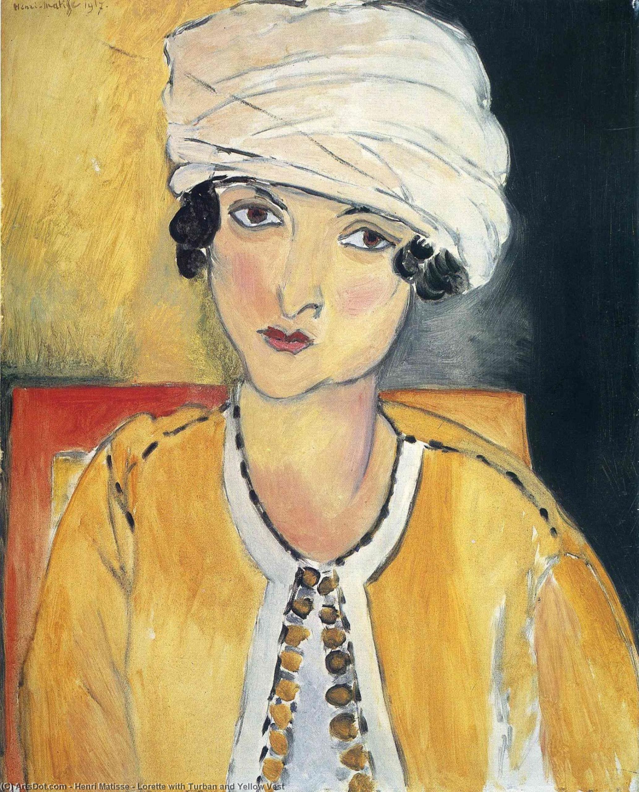 Wikoo.org - موسوعة الفنون الجميلة - اللوحة، العمل الفني Henri Matisse - Lorette with Turban and Yellow Vest