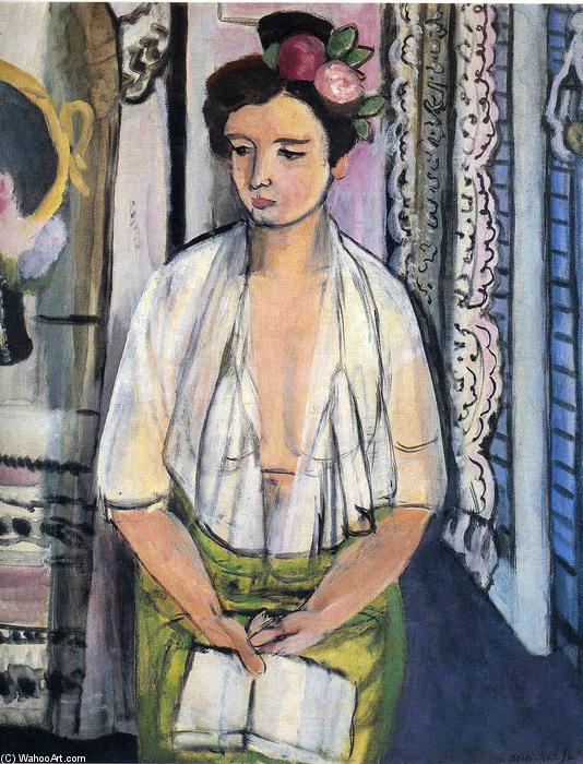 WikiOO.org - Encyclopedia of Fine Arts - Schilderen, Artwork Henri Matisse - Reader on a Black Background