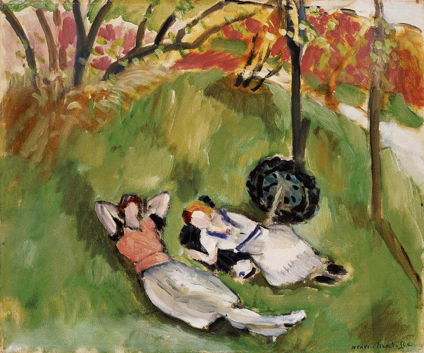 WikiOO.org – 美術百科全書 - 繪畫，作品 Henri Matisse -  两 数字  斜倚  在 风景
