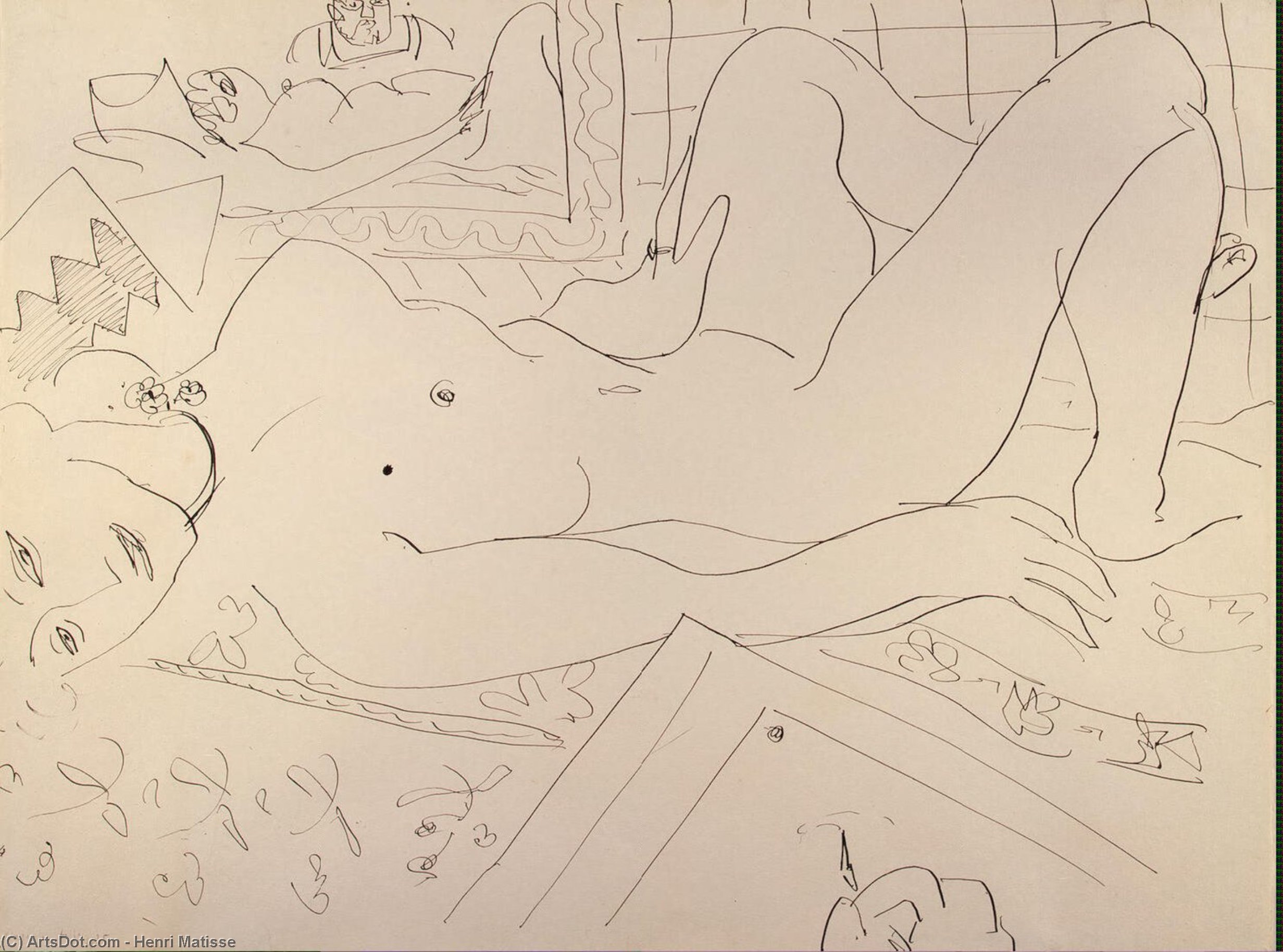 Wikioo.org – La Enciclopedia de las Bellas Artes - Pintura, Obras de arte de Henri Matisse - desnuda reclinada el  pintor  asícomo  su  modelo