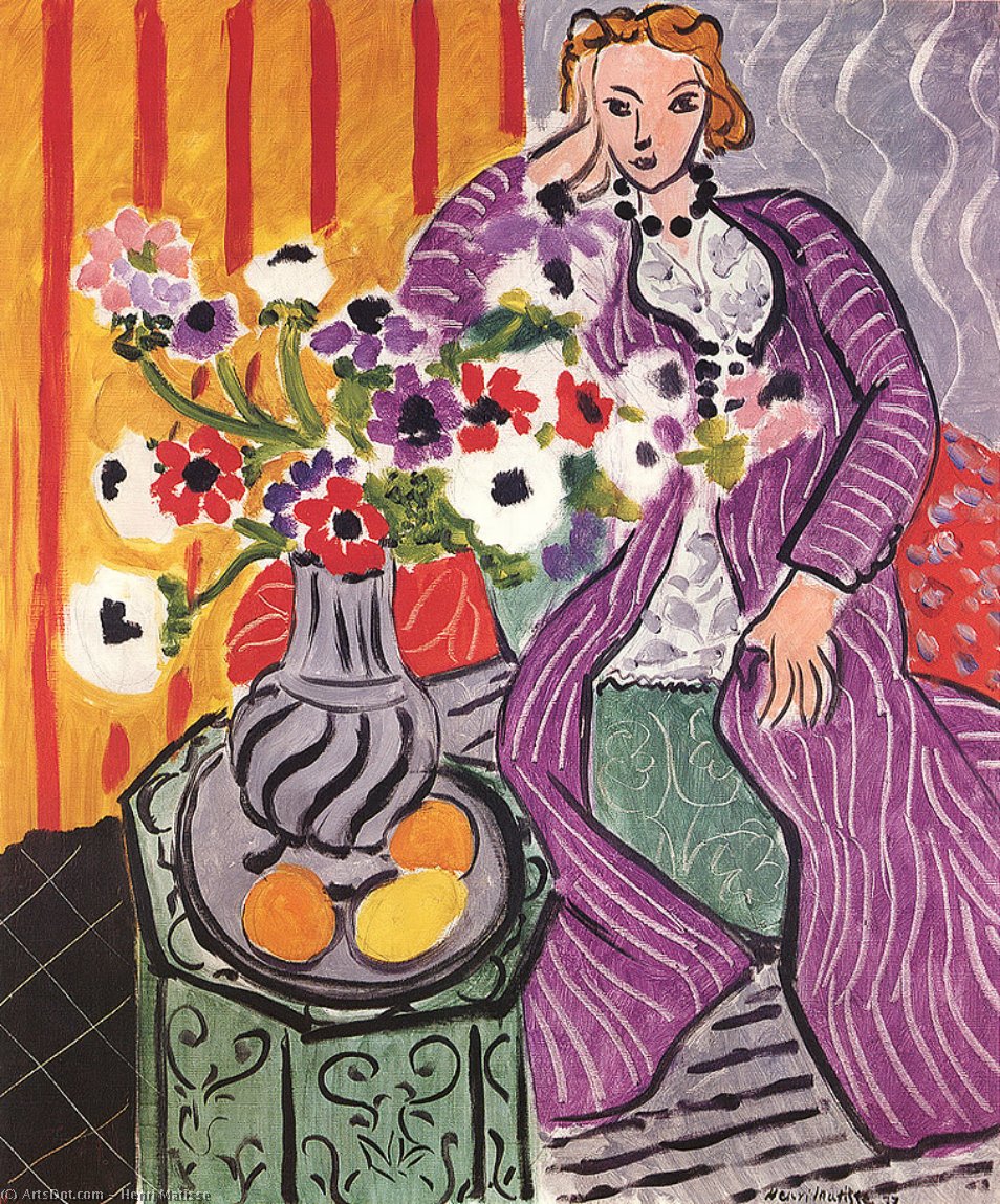 WikiOO.org - Encyclopedia of Fine Arts - Maľba, Artwork Henri Matisse - Purple Robe and Anemones