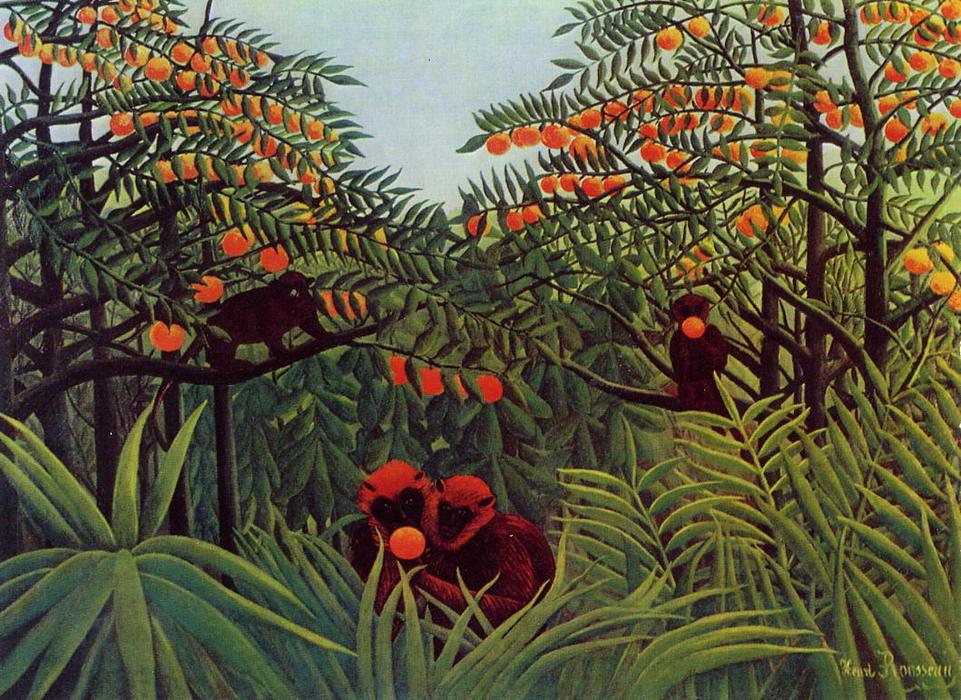 Wikioo.org - The Encyclopedia of Fine Arts - Painting, Artwork by Henri Julien Félix Rousseau (Le Douanier) - Apes in the Orange Grove