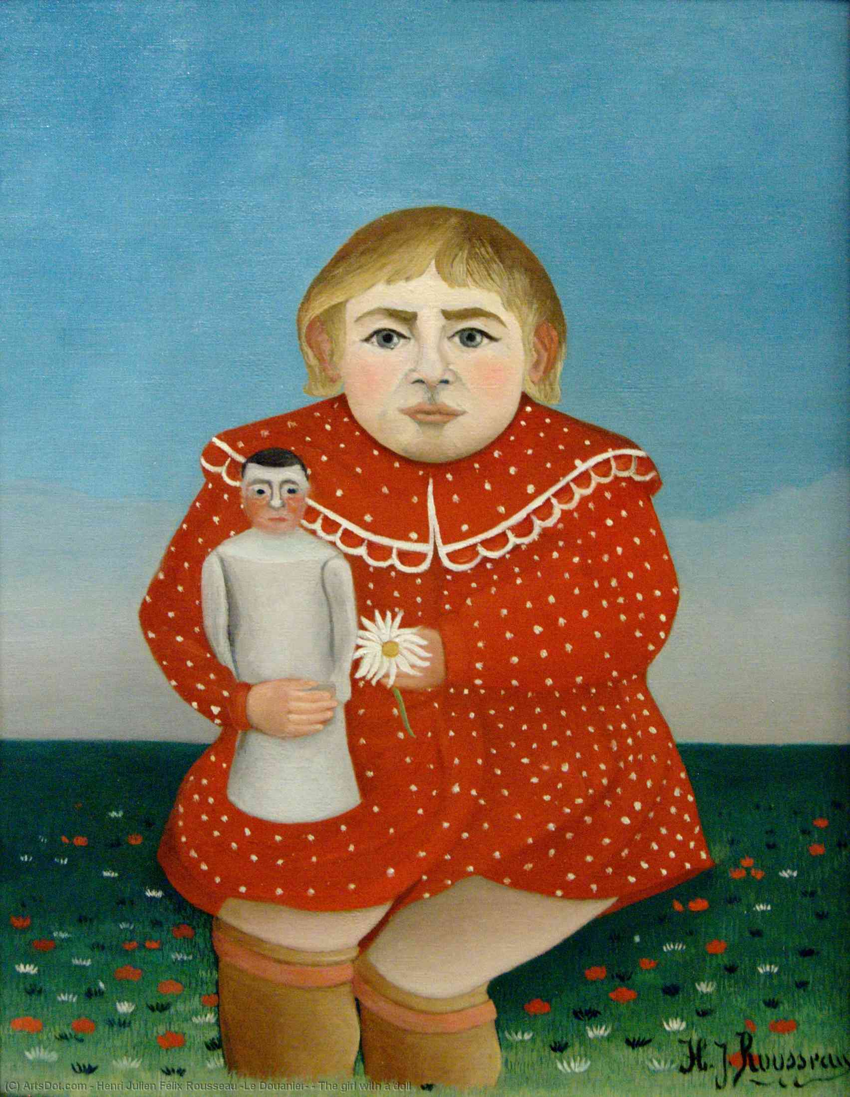 WikiOO.org – 美術百科全書 - 繪畫，作品 Henri Julien Félix Rousseau (Le Douanier) -  的  女孩与 a  娃娃