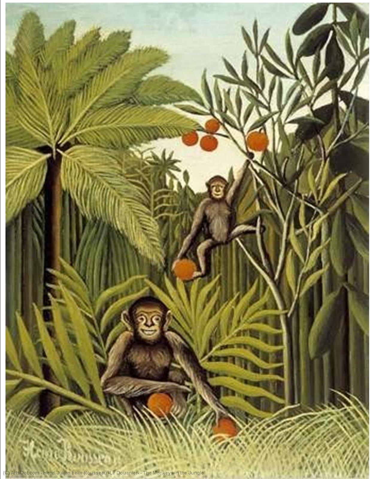 Wikioo.org - Bách khoa toàn thư về mỹ thuật - Vẽ tranh, Tác phẩm nghệ thuật Henri Julien Félix Rousseau (Le Douanier) - The Monkeys in the Jungle