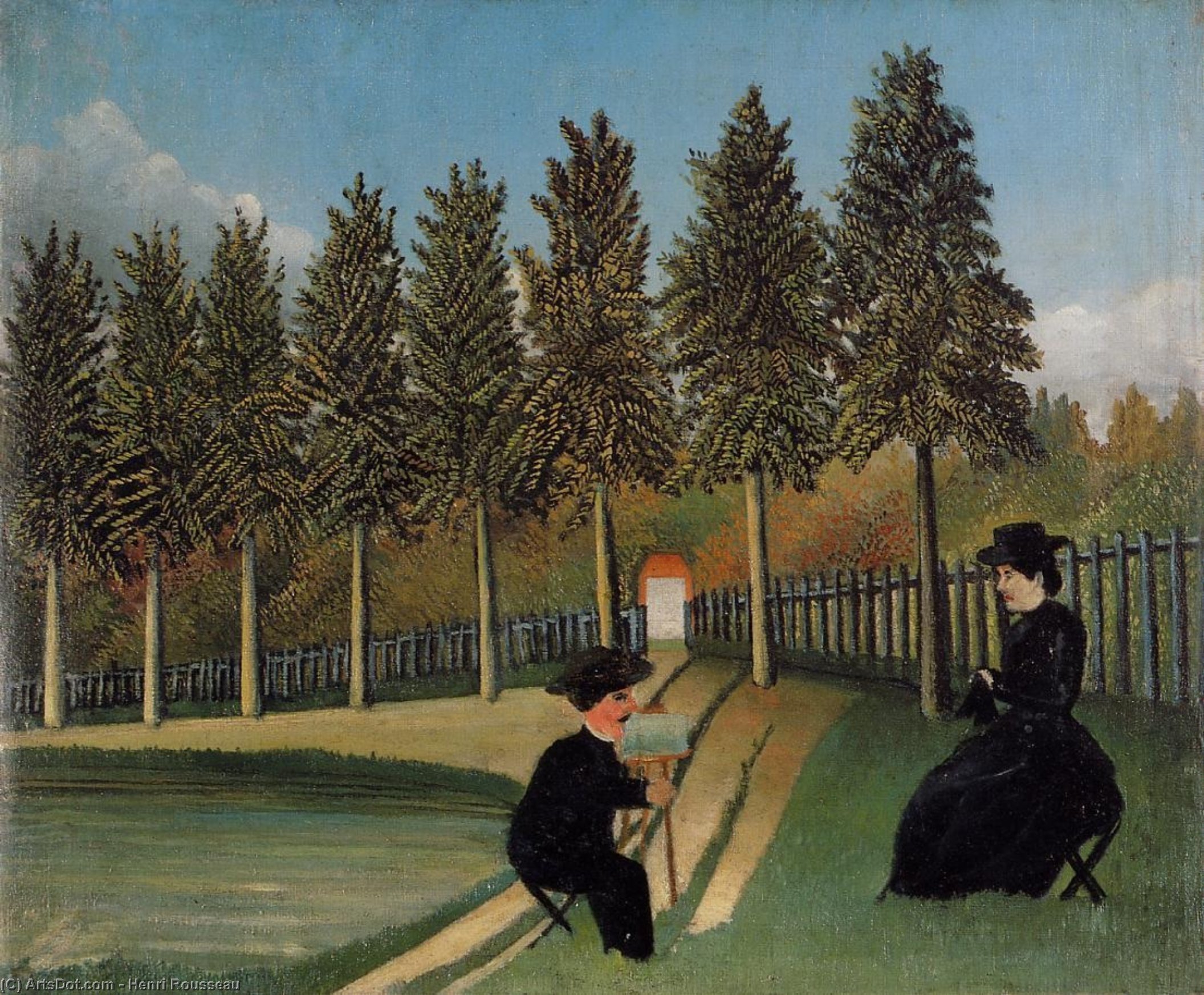 Wikioo.org - Bách khoa toàn thư về mỹ thuật - Vẽ tranh, Tác phẩm nghệ thuật Henri Julien Félix Rousseau (Le Douanier) - The Artist Painting his Wife