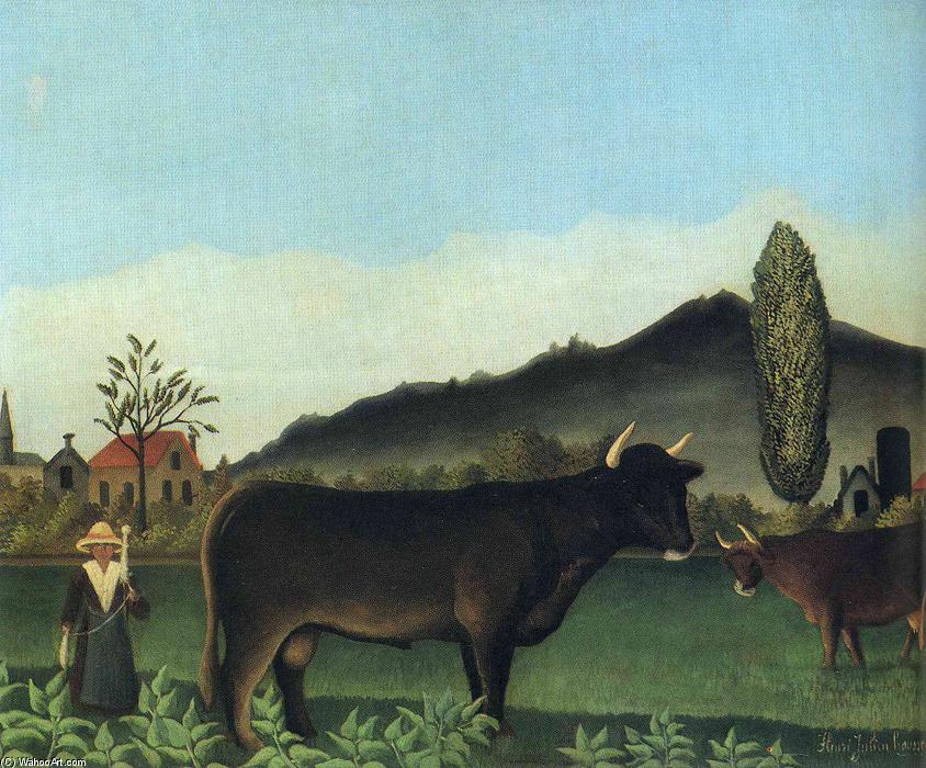 Wikioo.org - The Encyclopedia of Fine Arts - Painting, Artwork by Henri Julien Félix Rousseau (Le Douanier) - Landscape with cow
