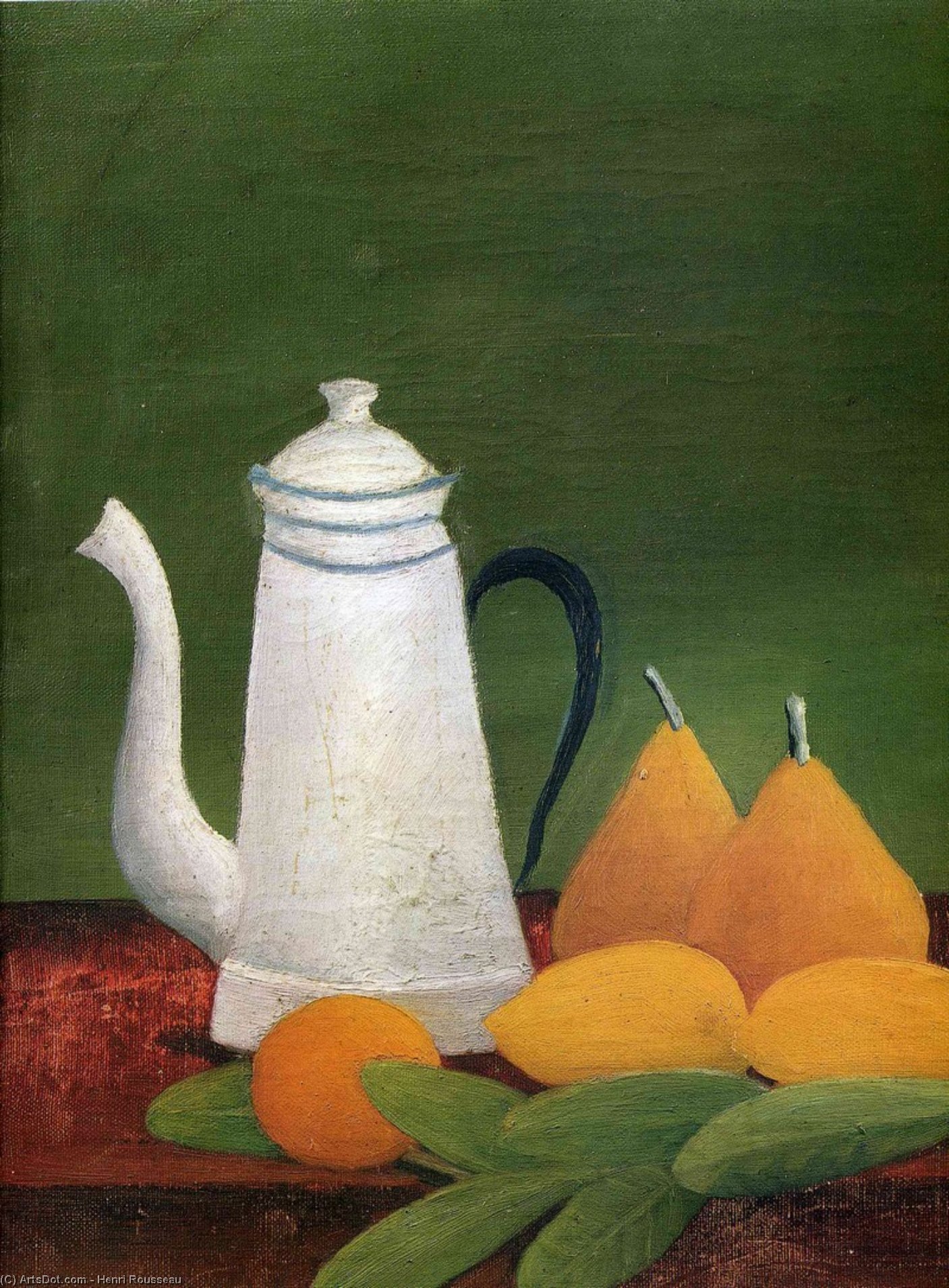 Wikioo.org - The Encyclopedia of Fine Arts - Painting, Artwork by Henri Julien Félix Rousseau (Le Douanier) - Still life with teapot and fruit
