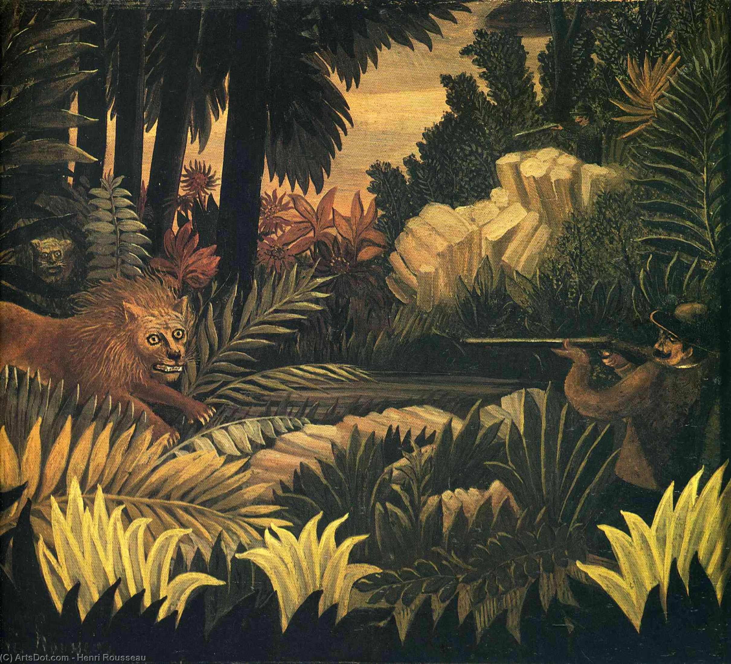 Wikioo.org - The Encyclopedia of Fine Arts - Painting, Artwork by Henri Julien Félix Rousseau (Le Douanier) - The Lion Hunter