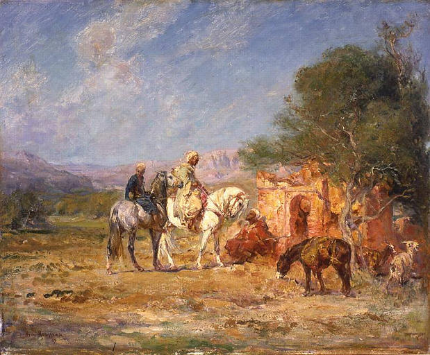 Wikoo.org - موسوعة الفنون الجميلة - اللوحة، العمل الفني Henri Julien Félix Rousseau (Le Douanier) - Arab horsemen near the mausoleum