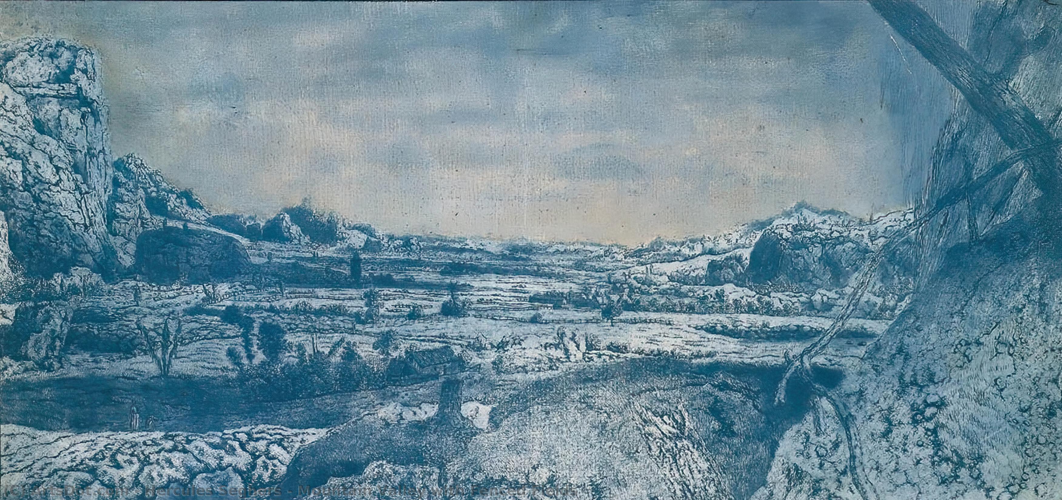 Wikioo.org – L'Enciclopedia delle Belle Arti - Pittura, Opere di Hercules Seghers - mountain valley con recintata campi