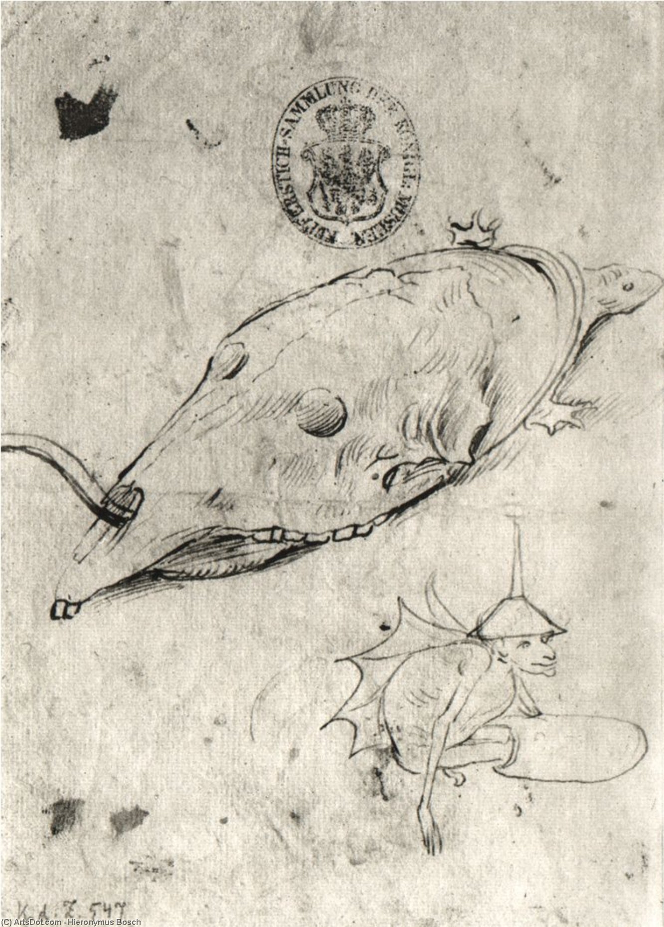 Wikioo.org - The Encyclopedia of Fine Arts - Painting, Artwork by Hieronymus Bosch - Turtle and a winged demon