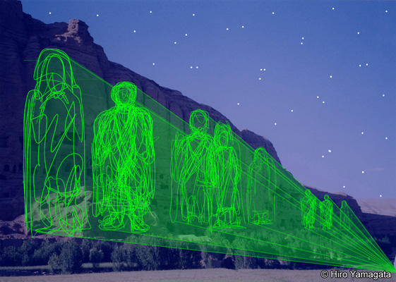 Wikioo.org – L'Encyclopédie des Beaux Arts - Peinture, Oeuvre de Hiro Yamagata - Installation du système laser de Bamiyan