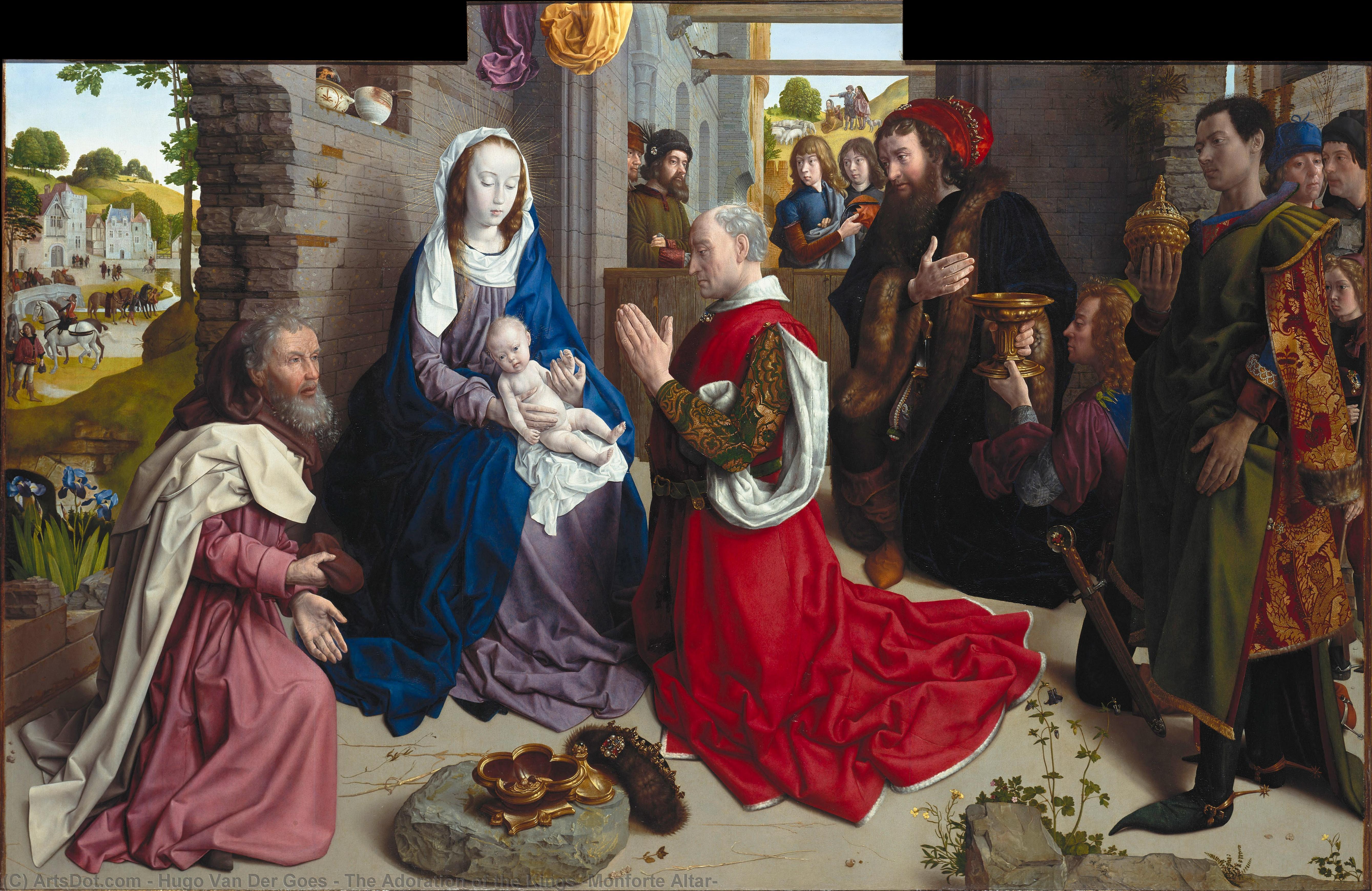 Wikioo.org – La Enciclopedia de las Bellas Artes - Pintura, Obras de arte de Hugo Van Der Goes - la adoración de los reyes ( altar de monforte )
