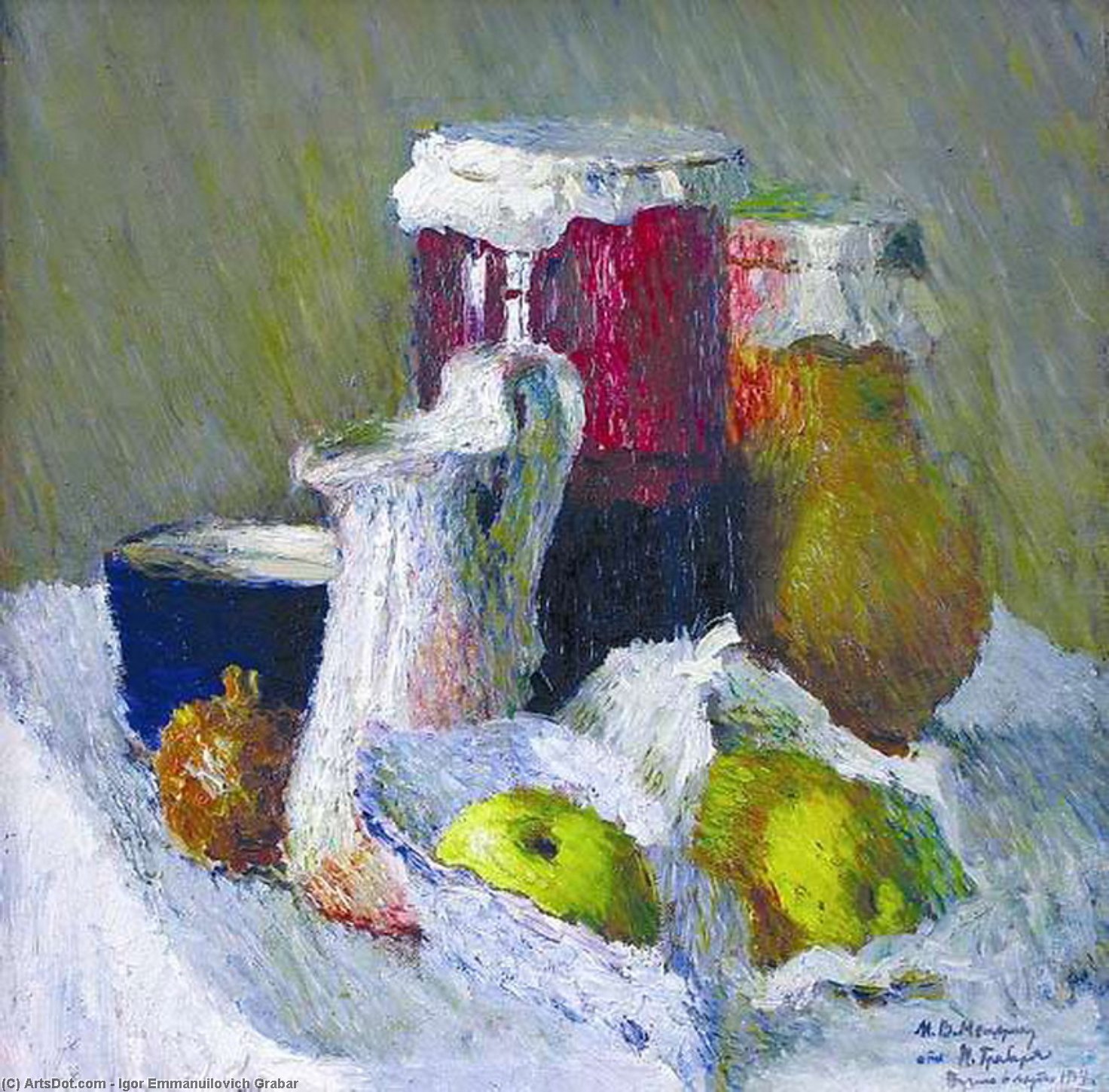 Wikioo.org - The Encyclopedia of Fine Arts - Painting, Artwork by Igor Emmanuilovich Grabar - Jam Jar and Apples