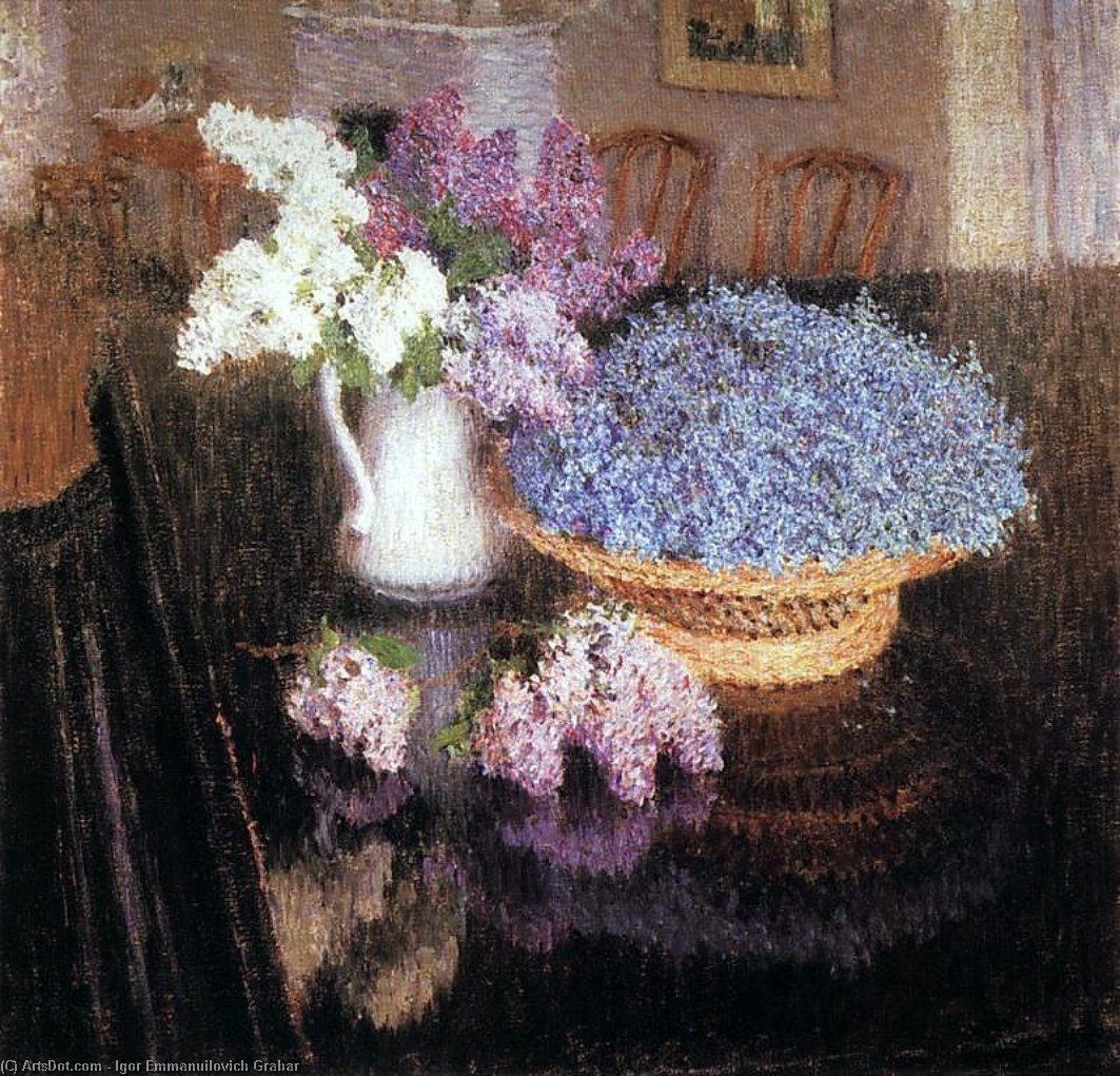 WikiOO.org - Encyclopedia of Fine Arts - Maleri, Artwork Igor Emmanuilovich Grabar - Lilacs and Forget-Me-Nots